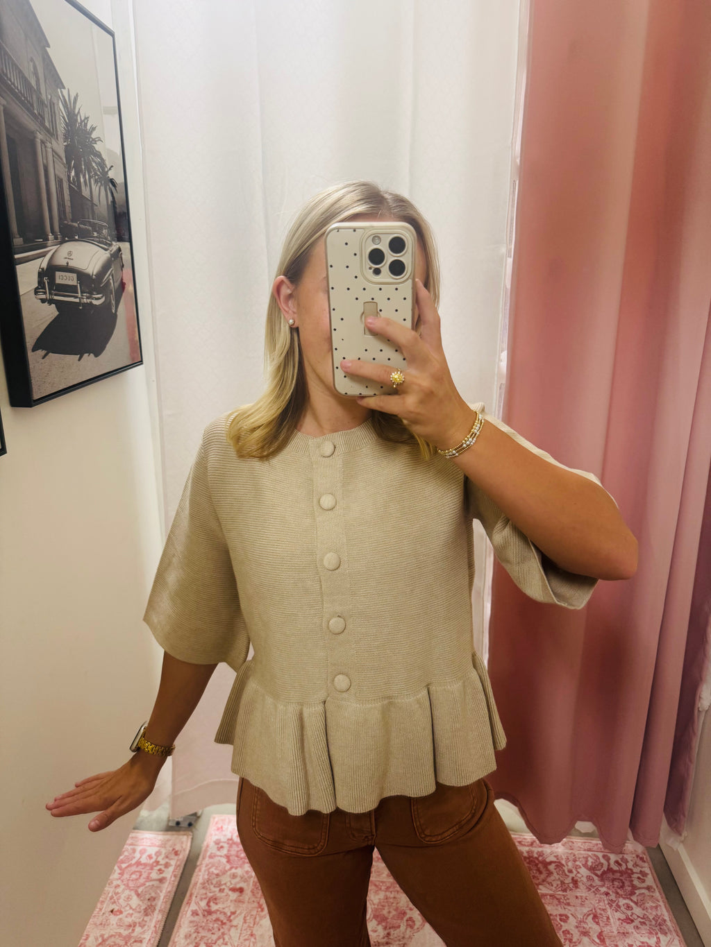 Oatmeal Button Up Knit Sweater