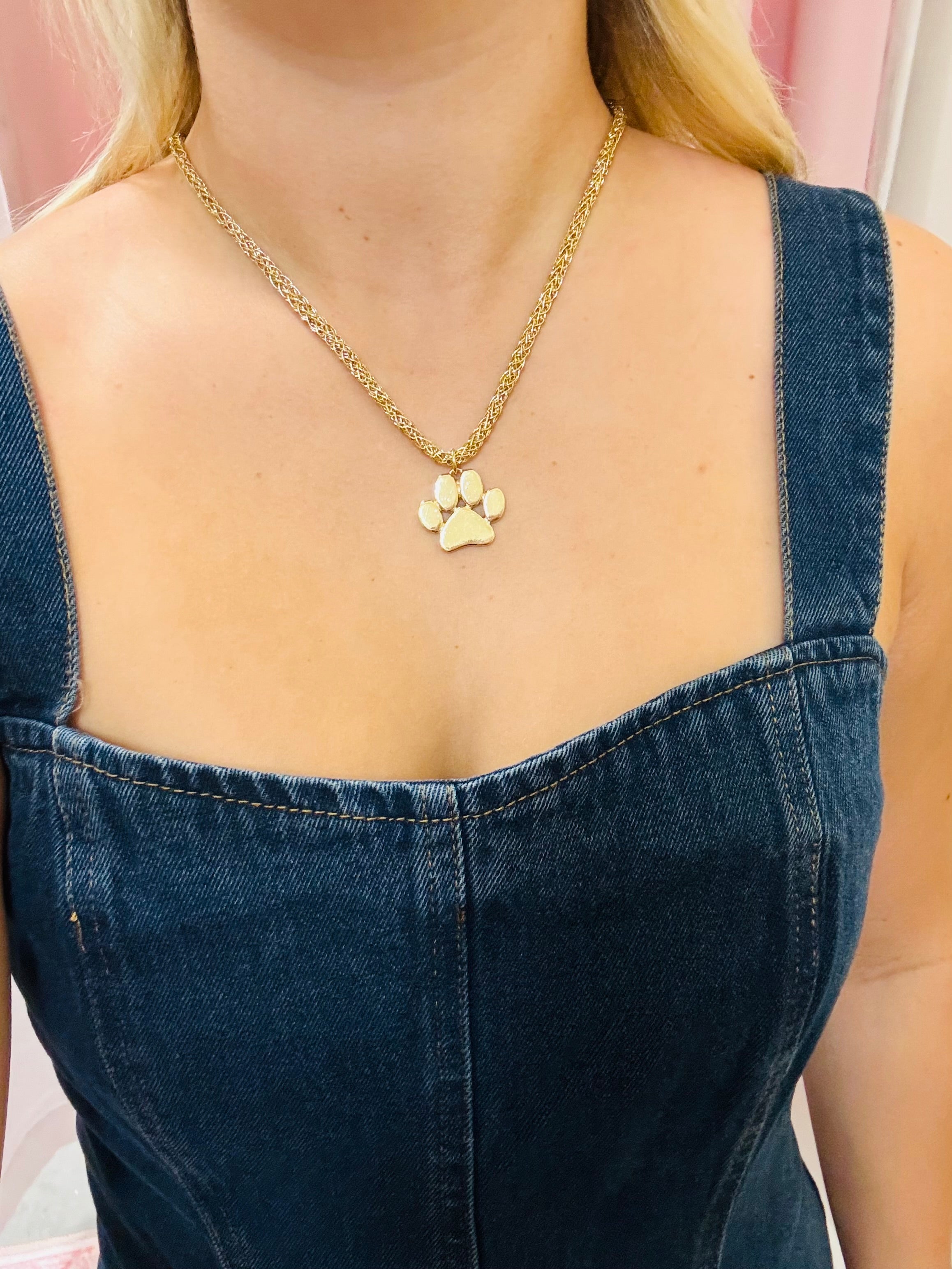 Cord Necklace Paw Print Gold