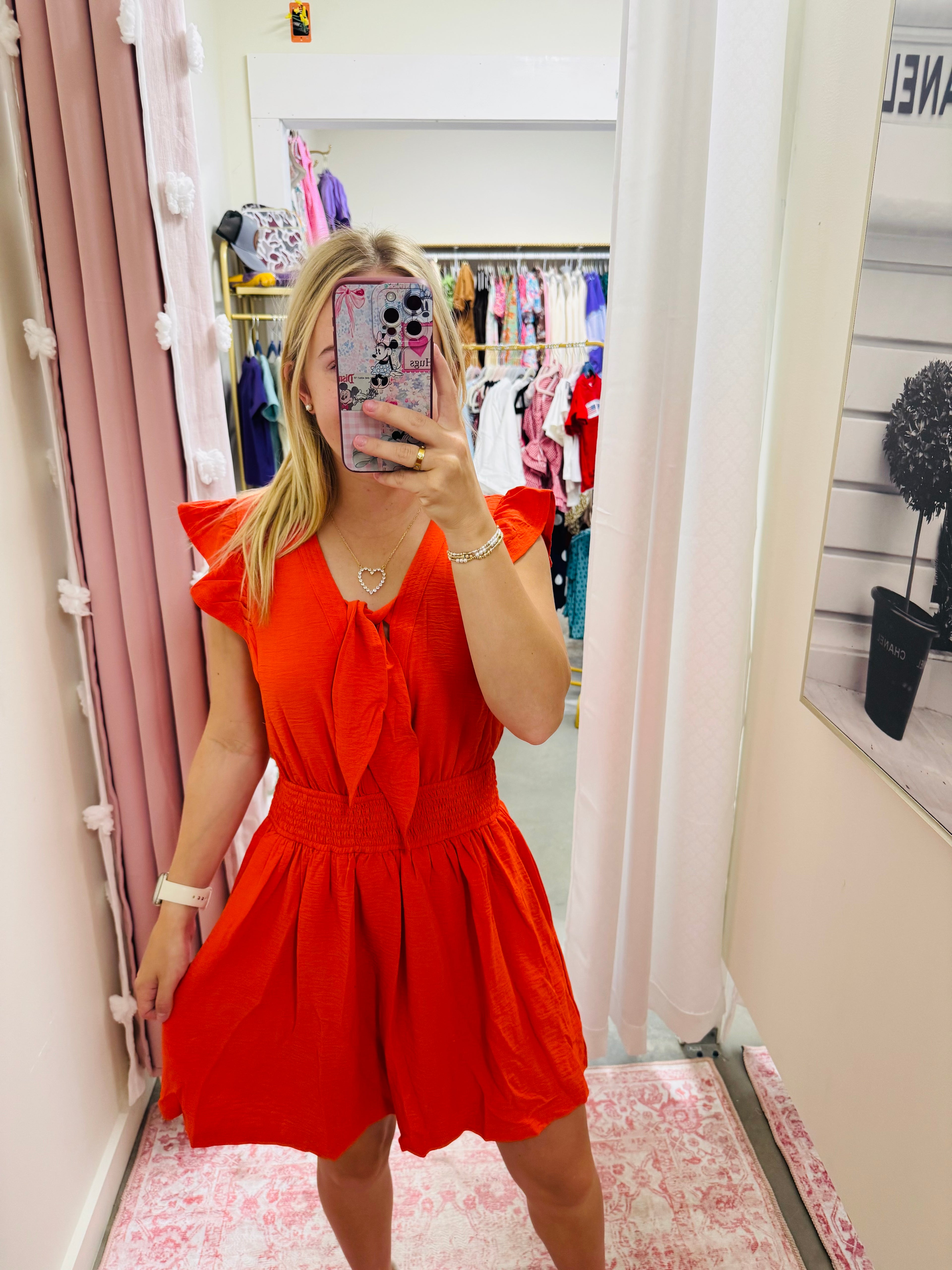 Orange Smocked Waist Dress