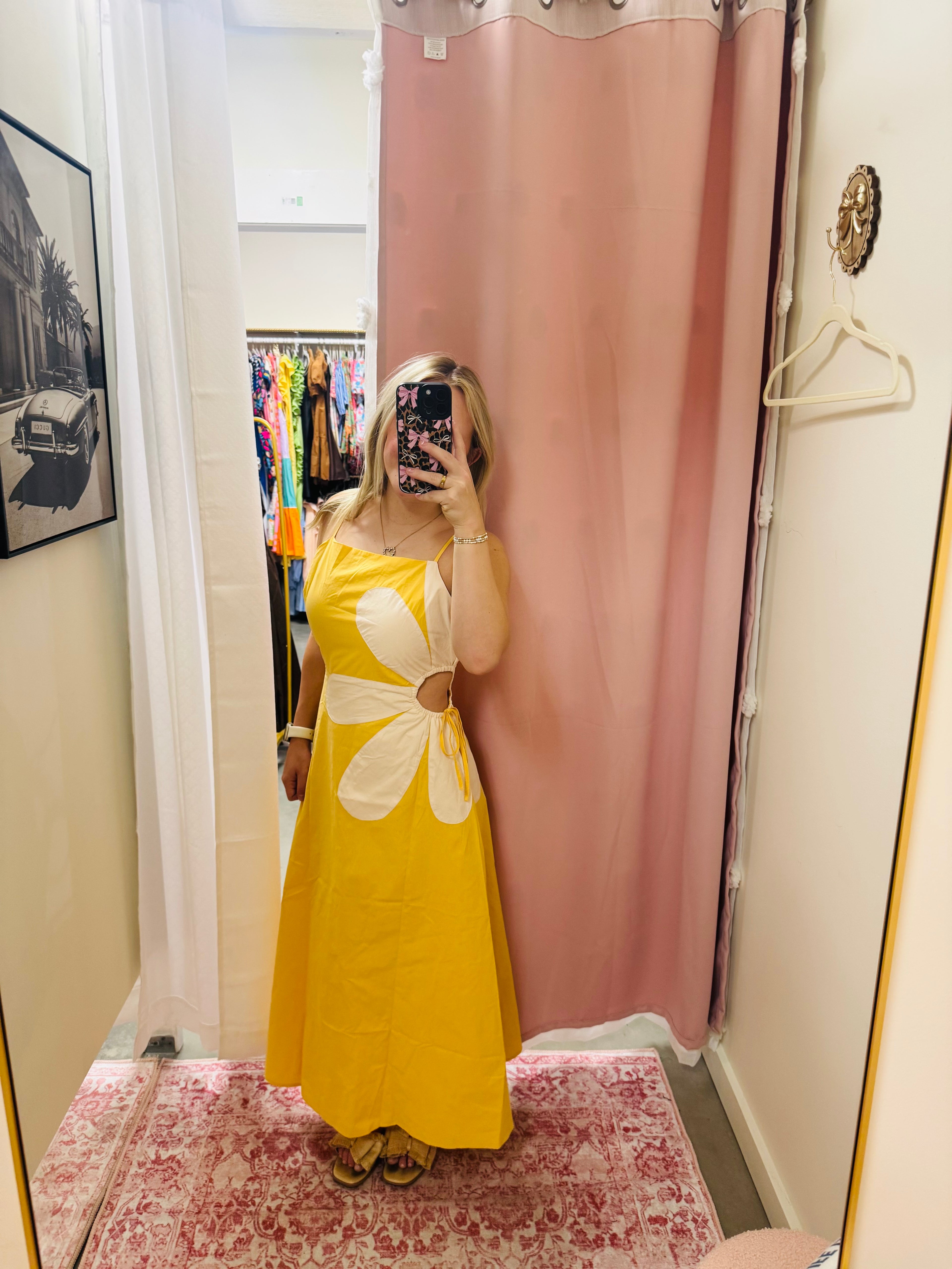 Yellow Cutout Floral Resort Midi Dress