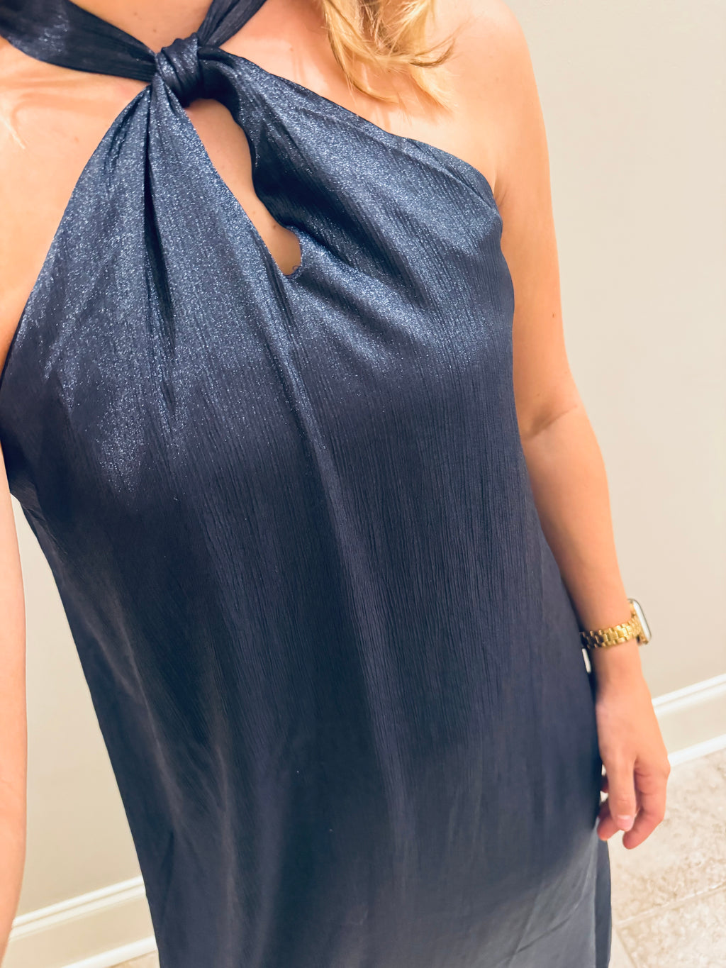Shimmer Navy Halter Dress