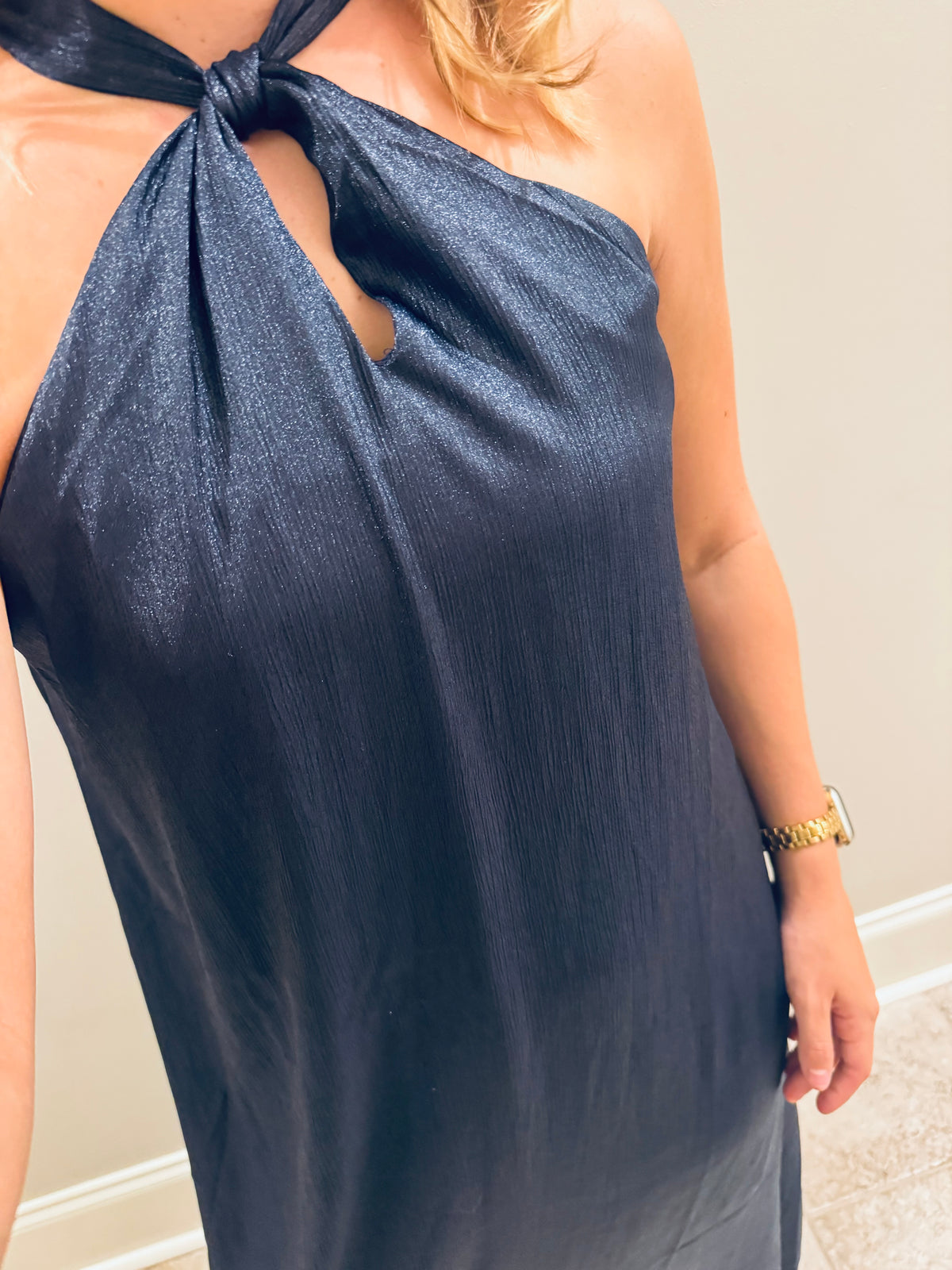 Shimmer Navy Halter Dress