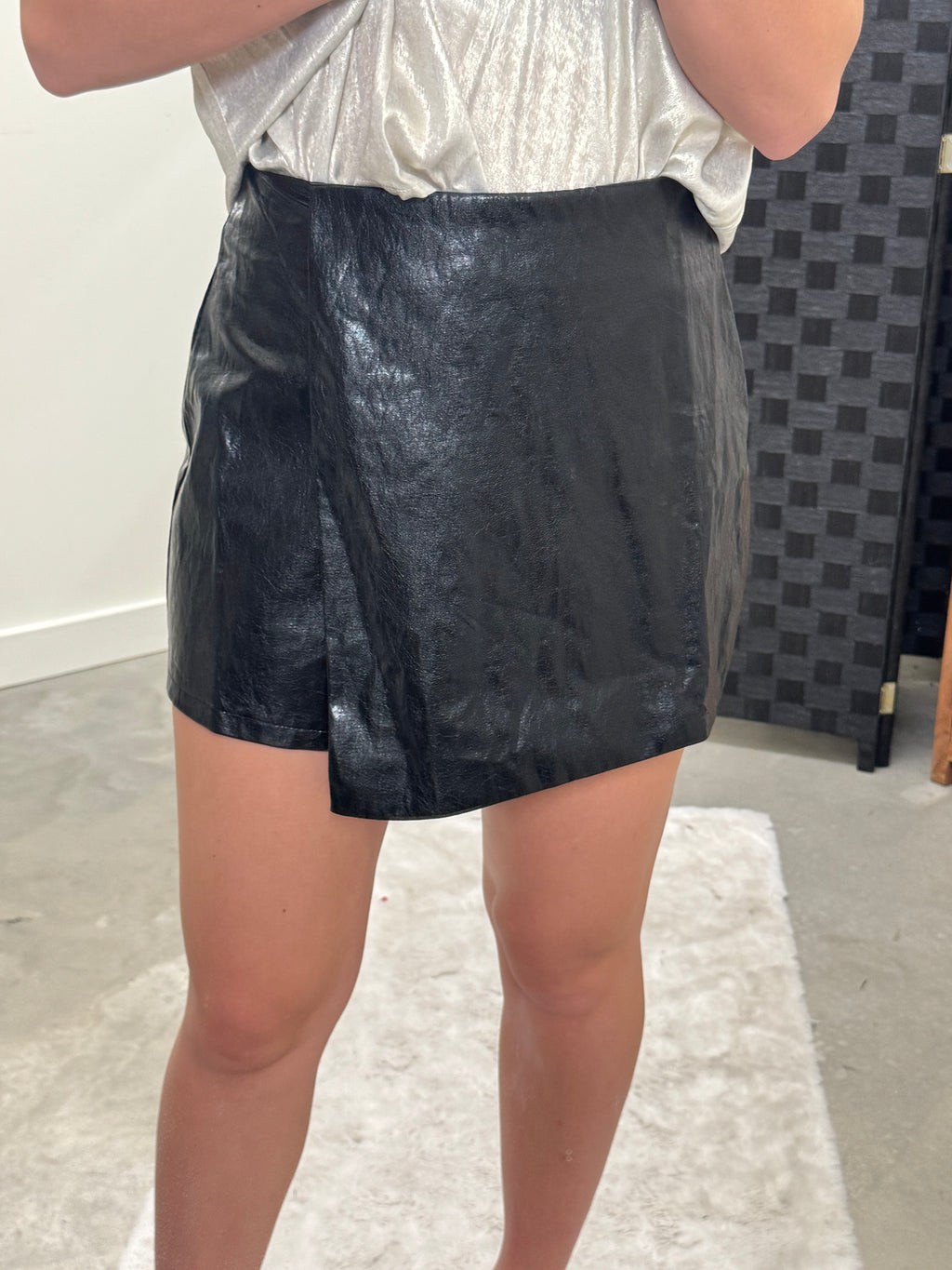 Black Faux Leather Skort