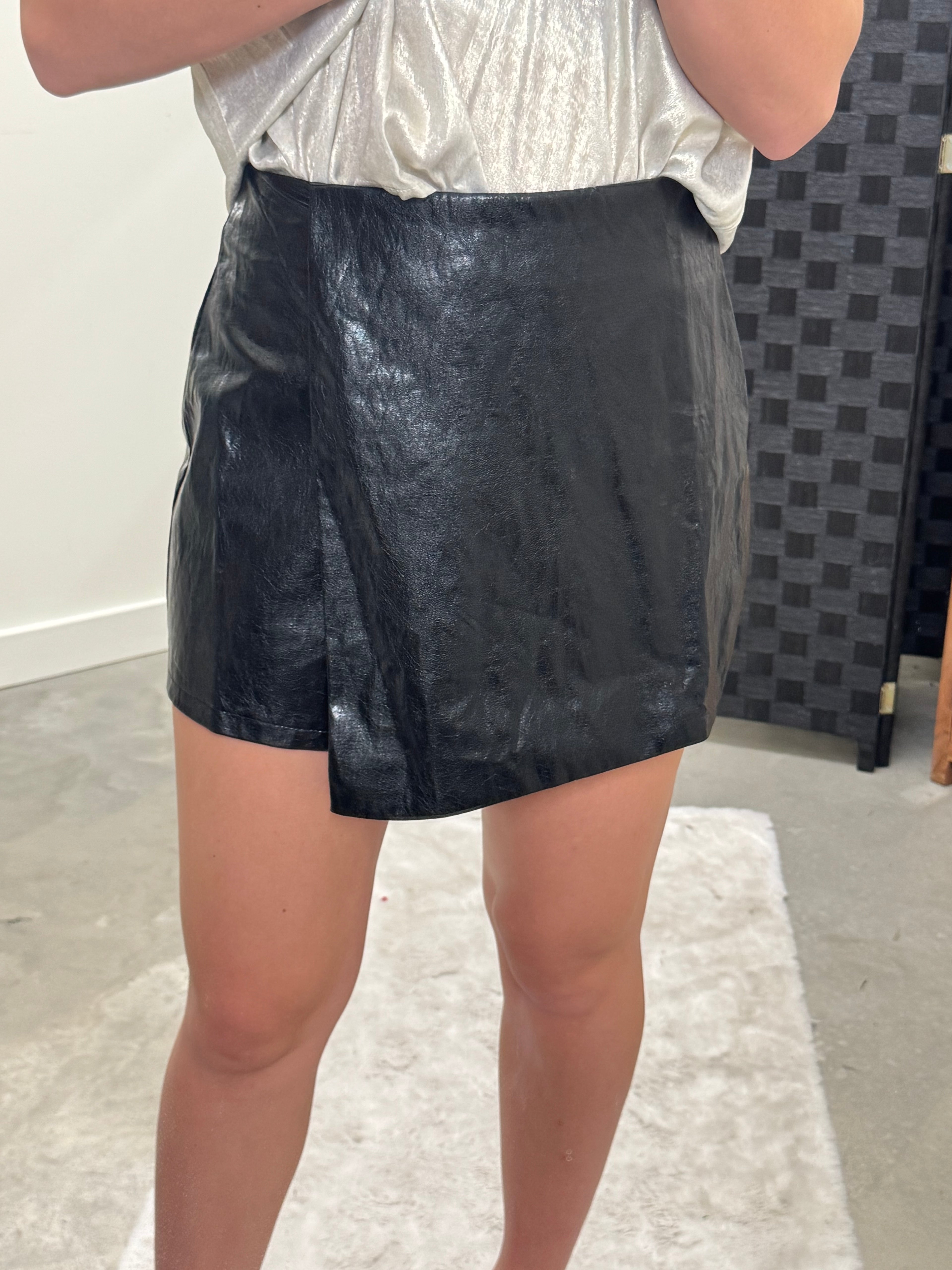 Black Faux Leather Skort
