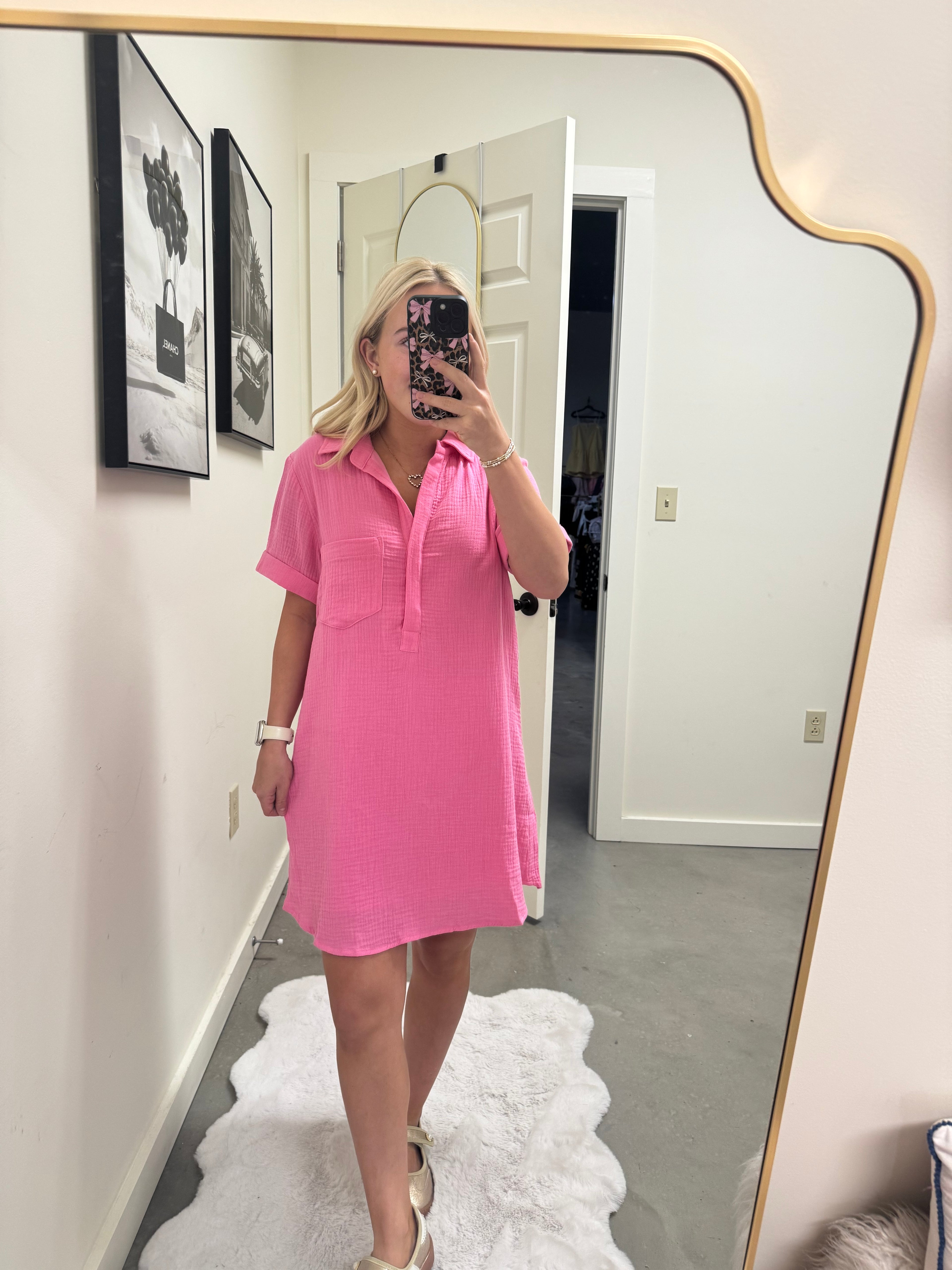Pink Flowy Gauze Dress