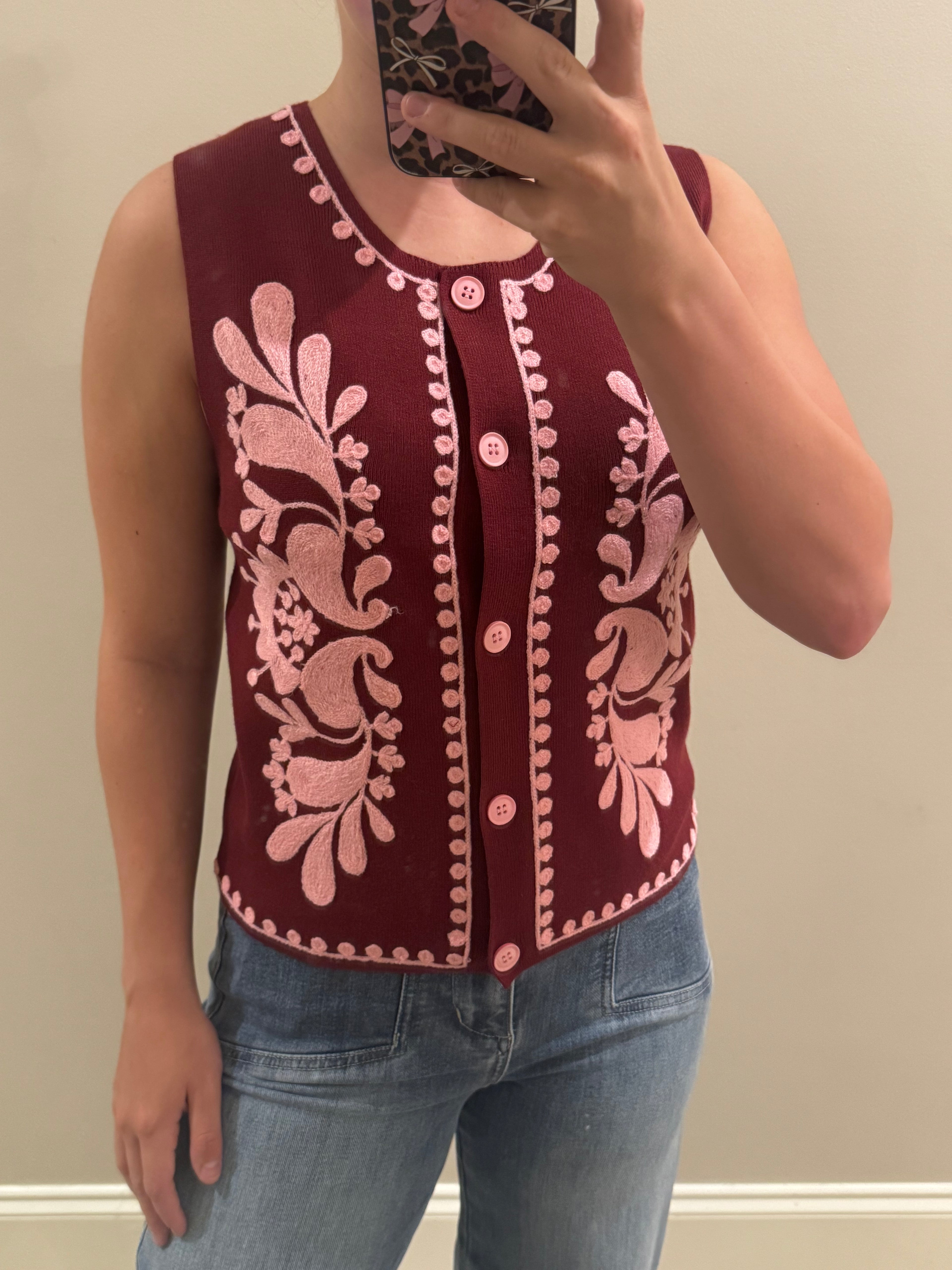 Wine and Pink Button Up Vest