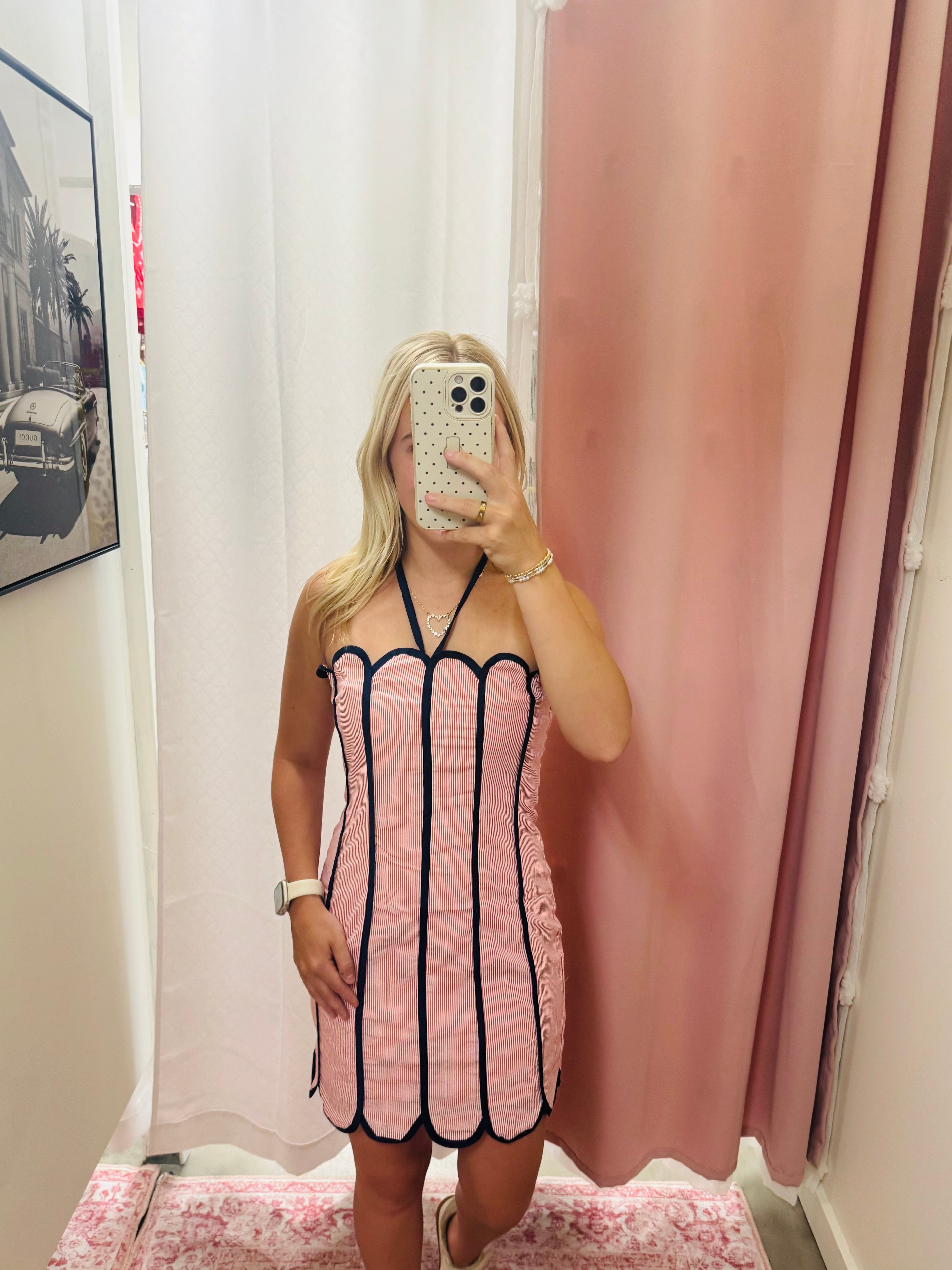 Stripe Scalloped Halter Dress