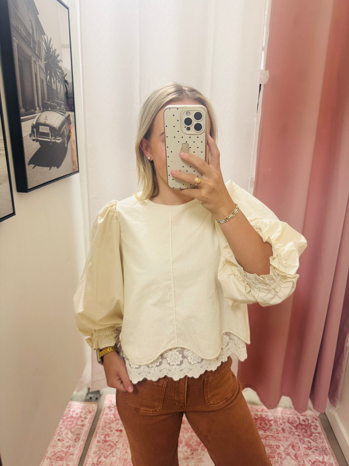 Cream Long Sleeve Lace Blouse