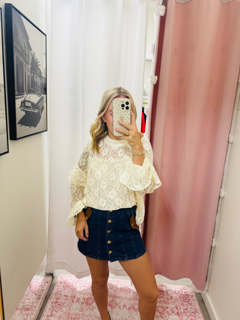Denim Skort With Suede