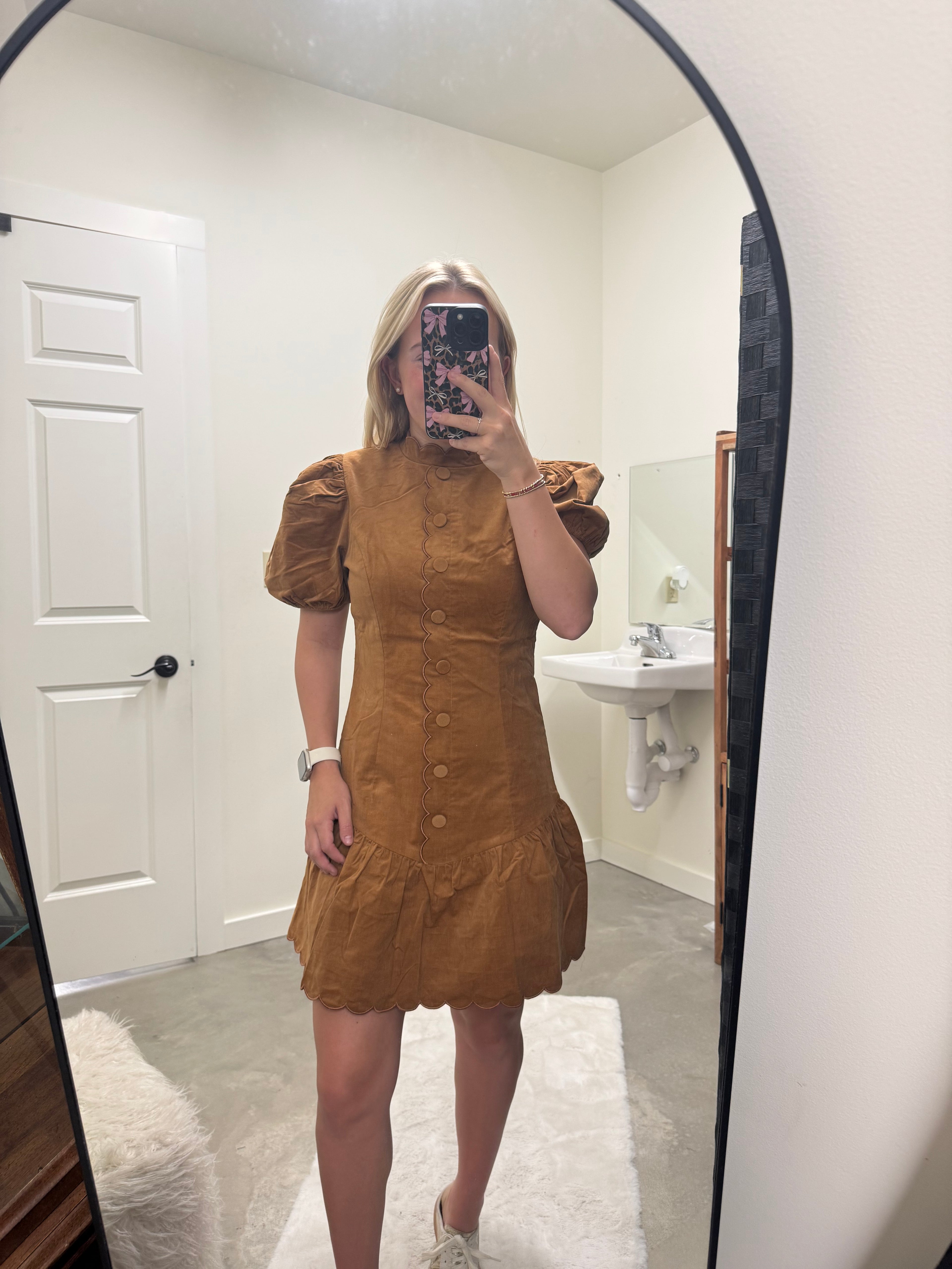 Suede Brown Ruffle Bottom Dress