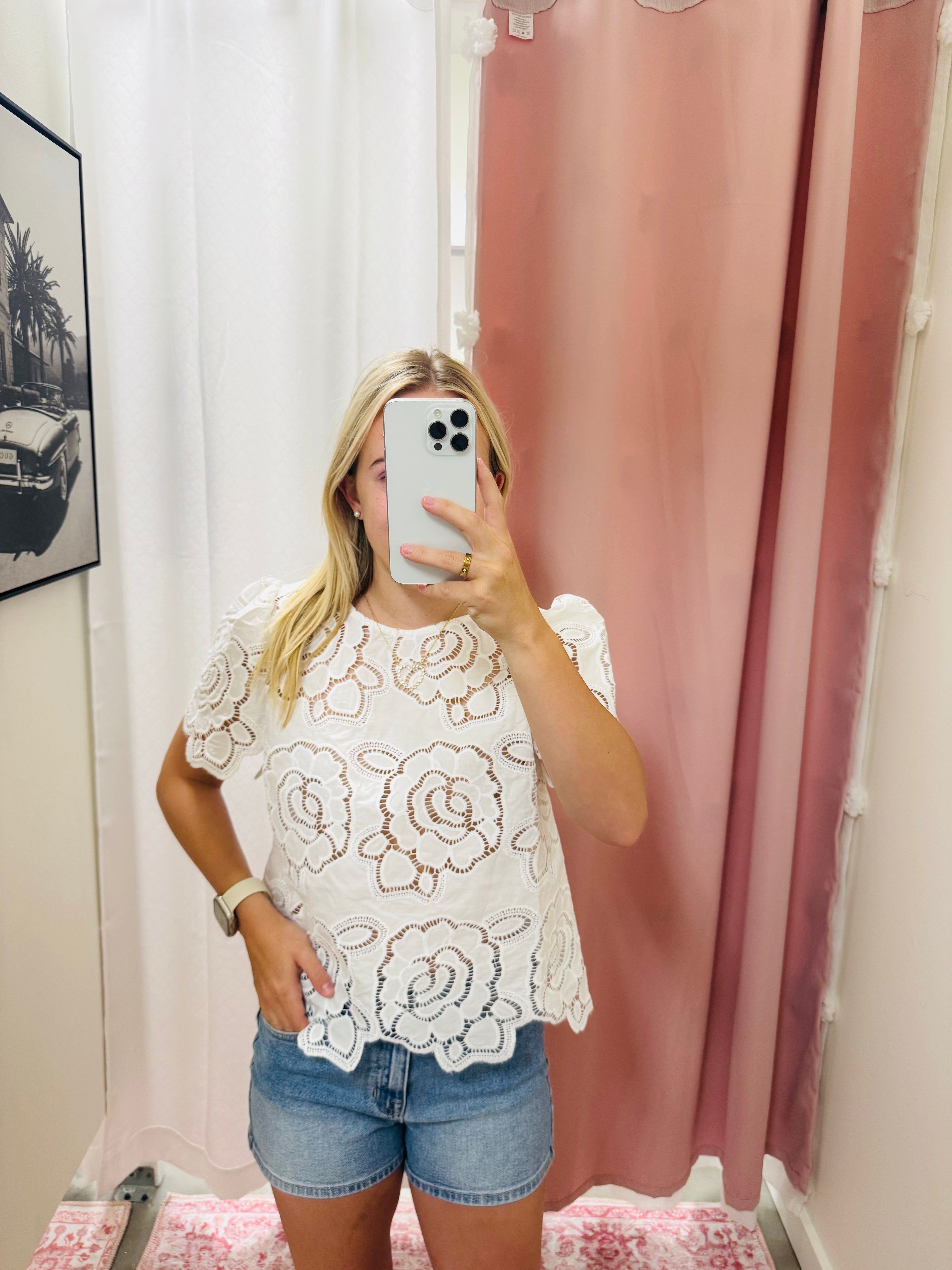 Off White Floral Eyelet Top