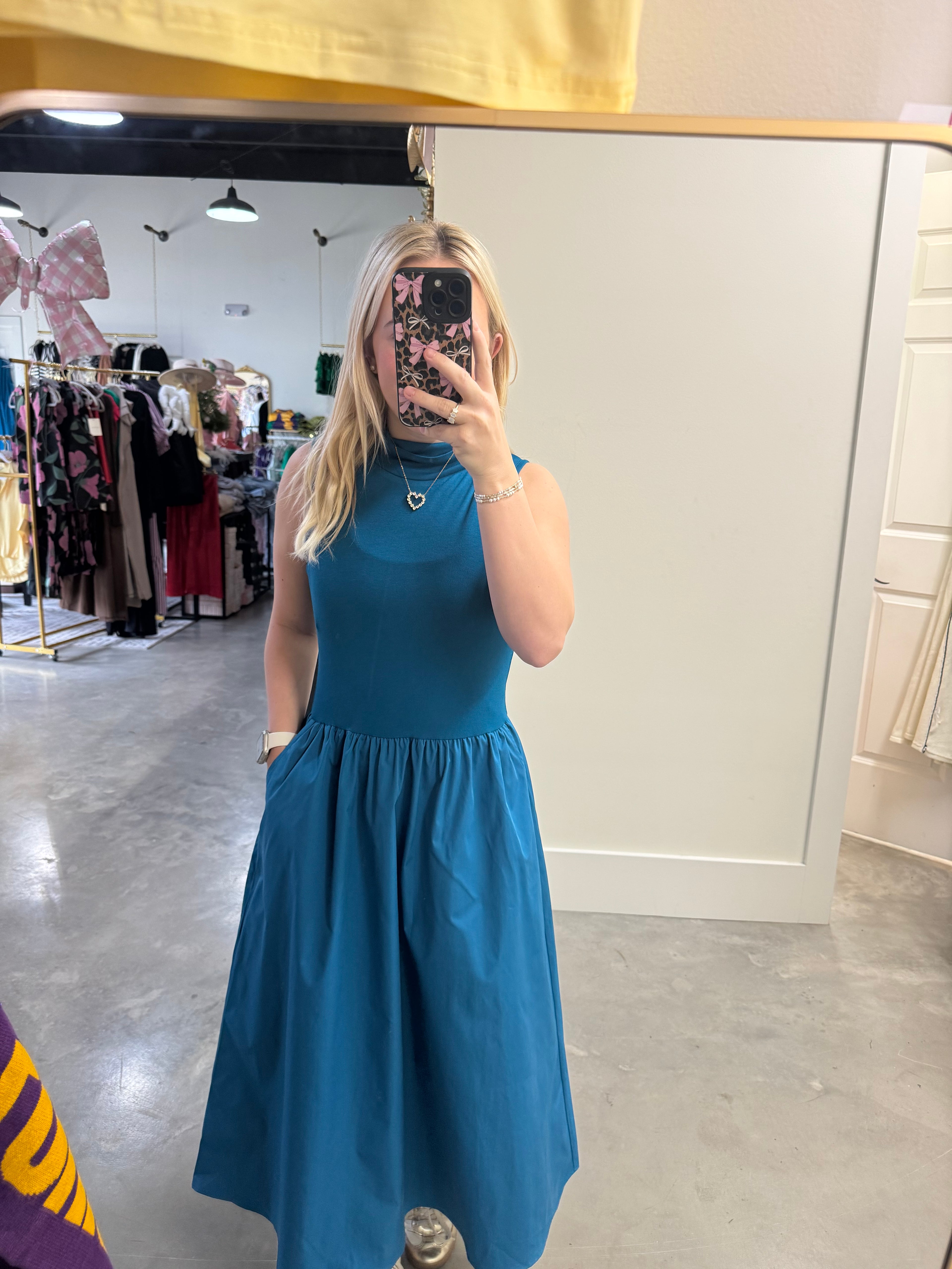 Blue Mock Neck Dress