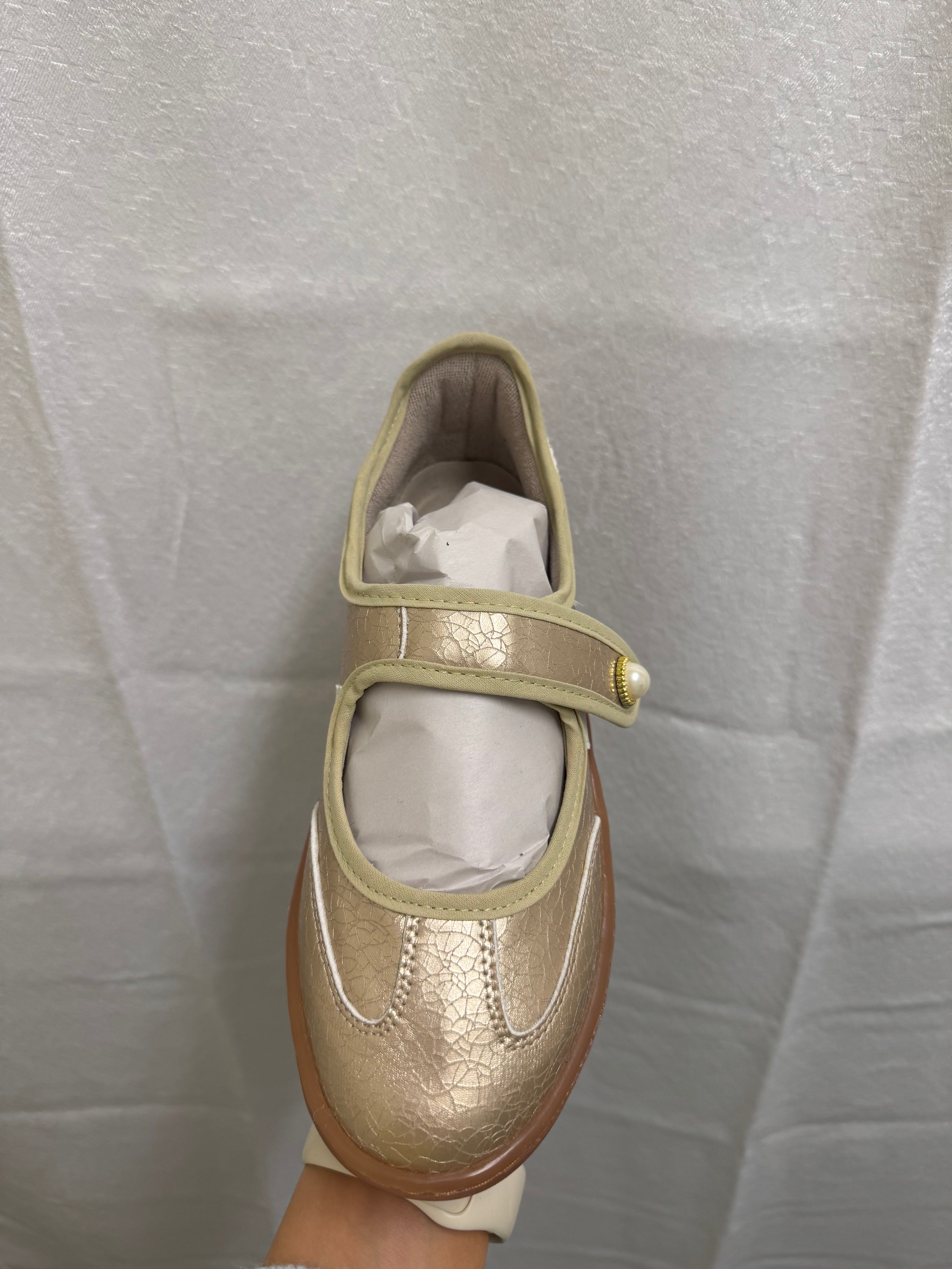 Gold Velcro Strap Sneaker