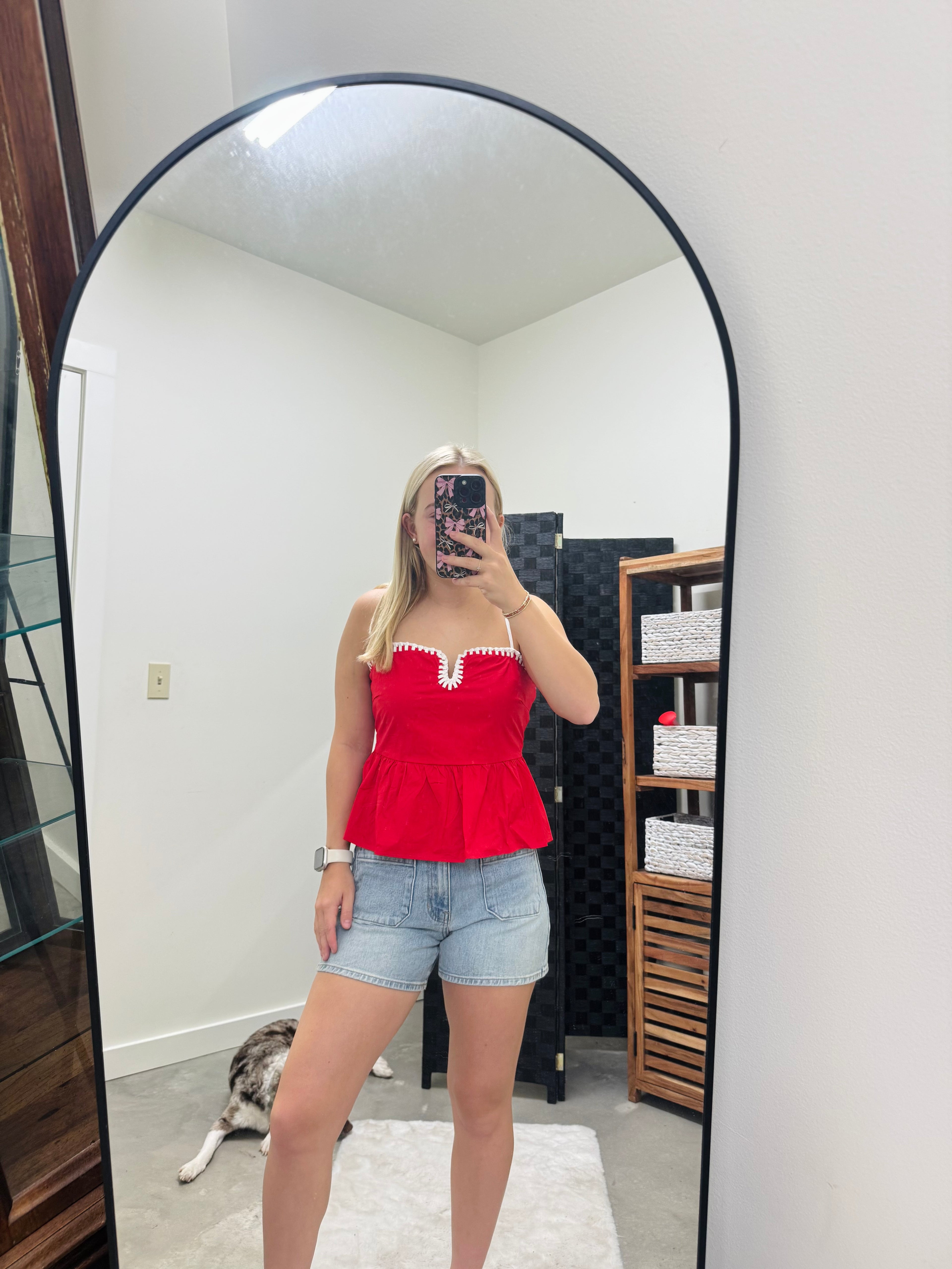 Red Peplum Flare Top