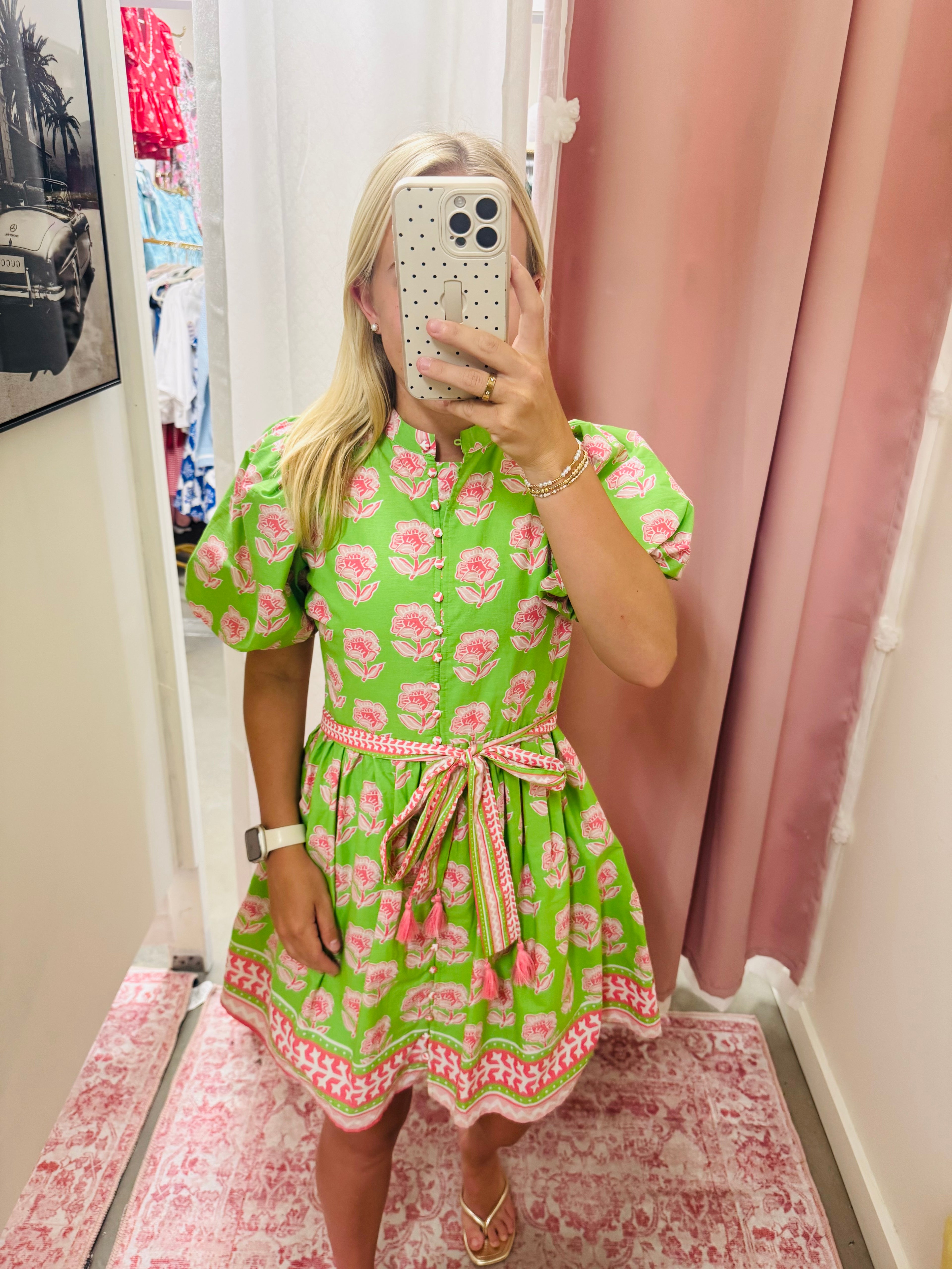 Pink and Green Mini Dress