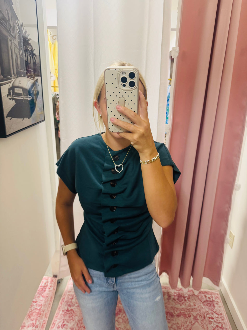 Button Up Deep Green Scuba Top