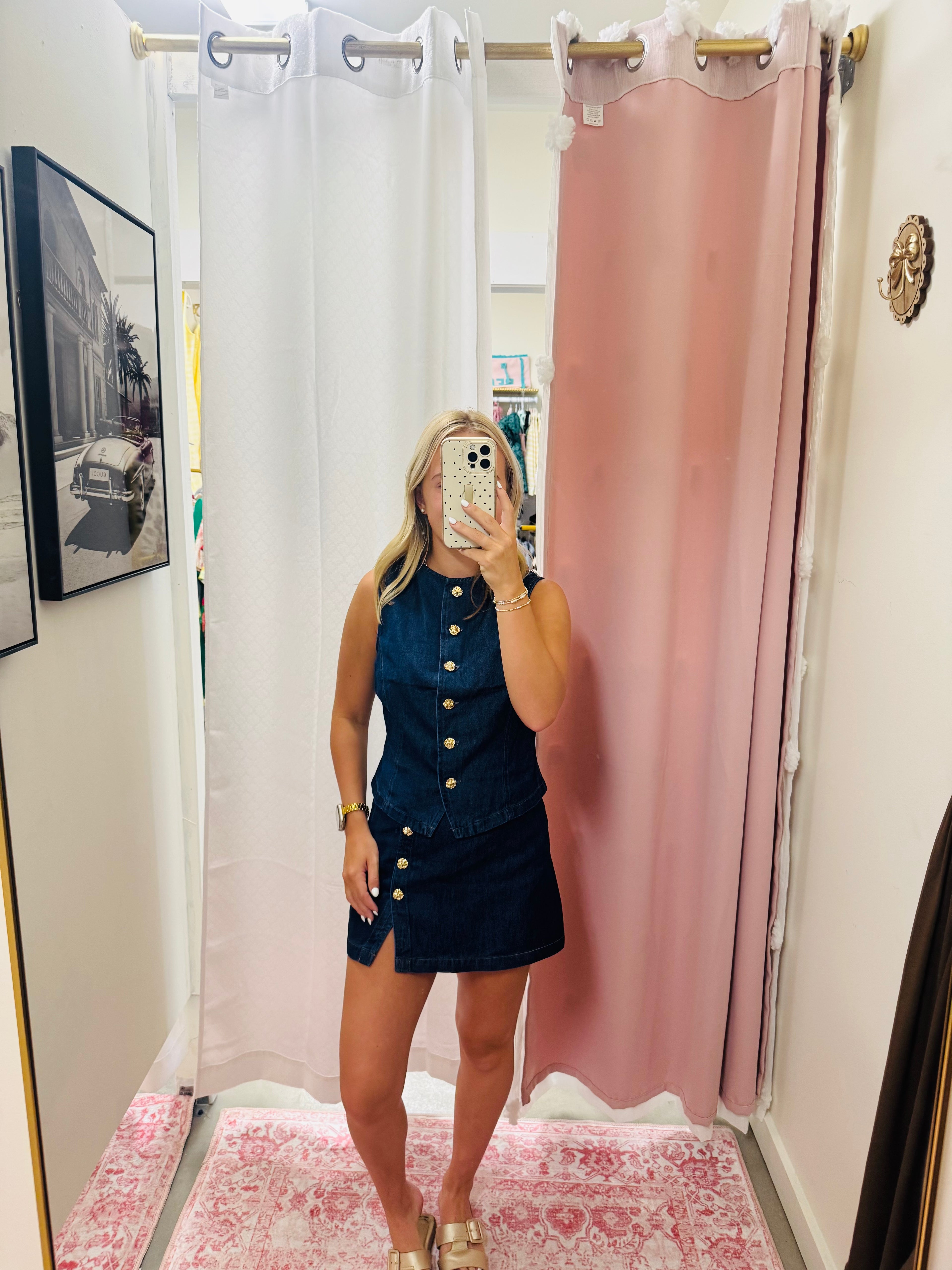 Denim Skort with Gold Buttons
