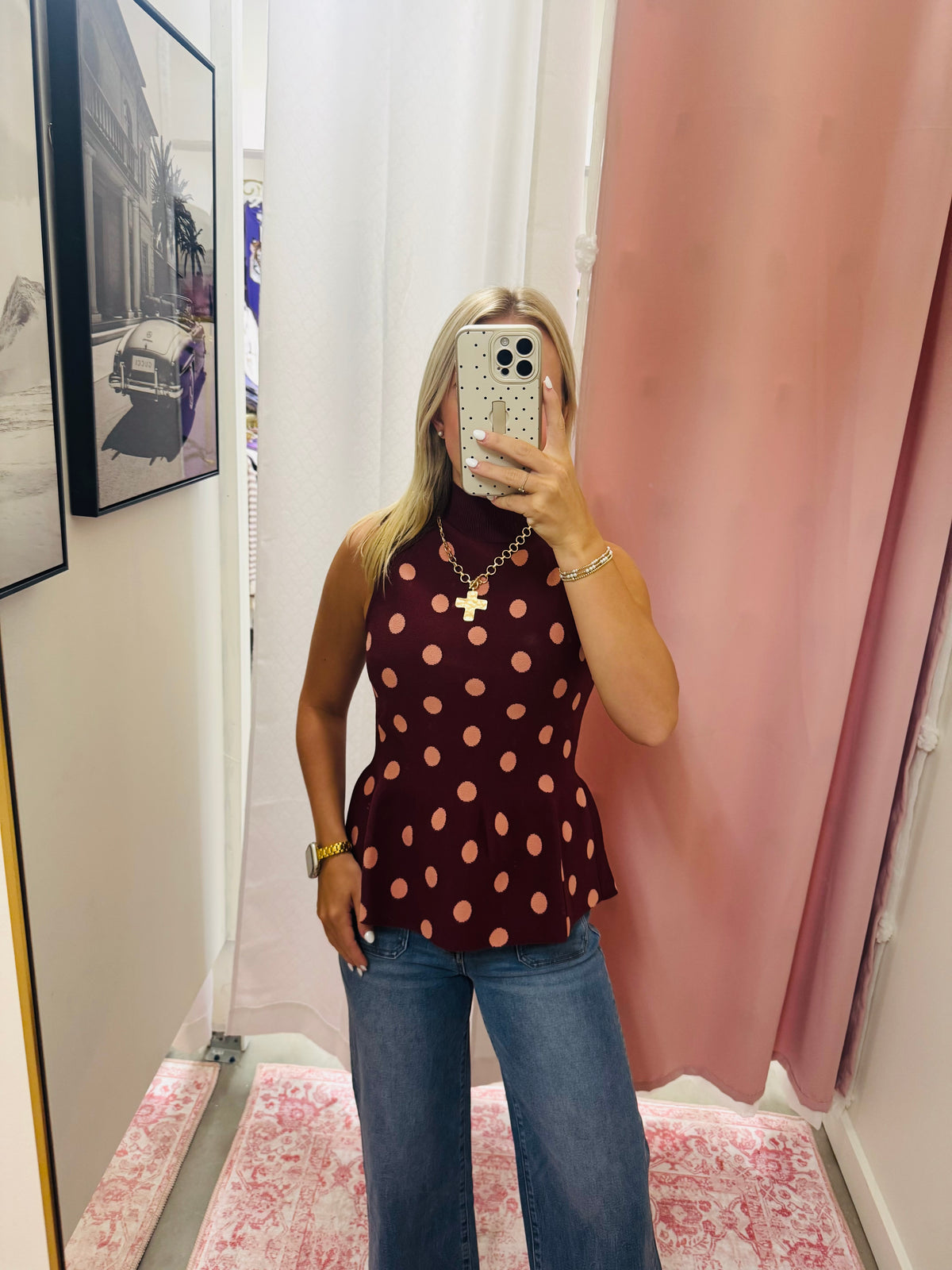 Pink Mock Neck Peplum Top