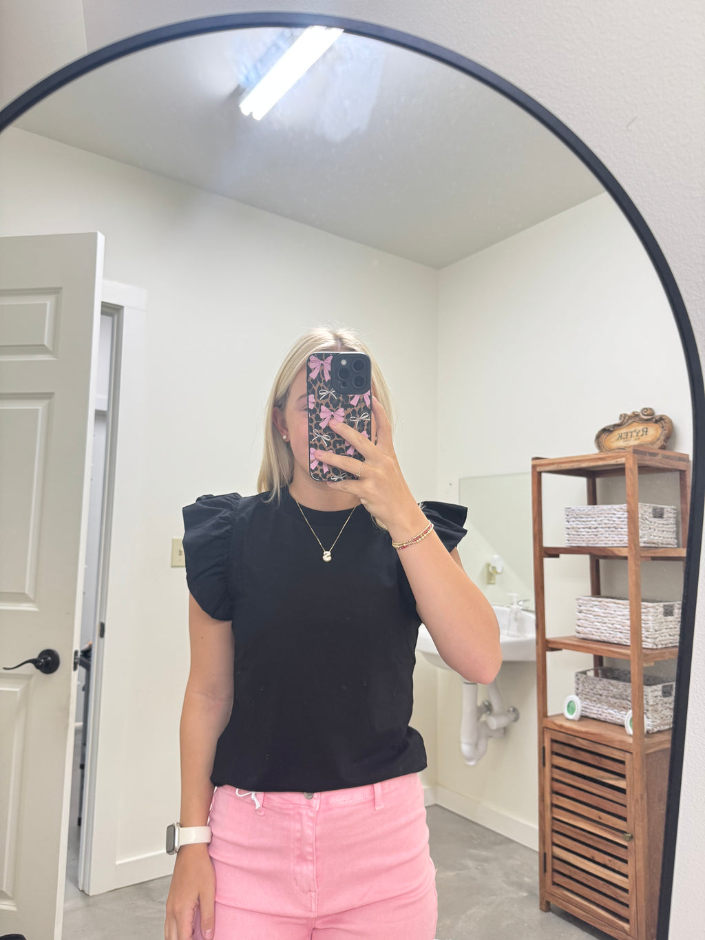 Black Ruffle Sleeve Top