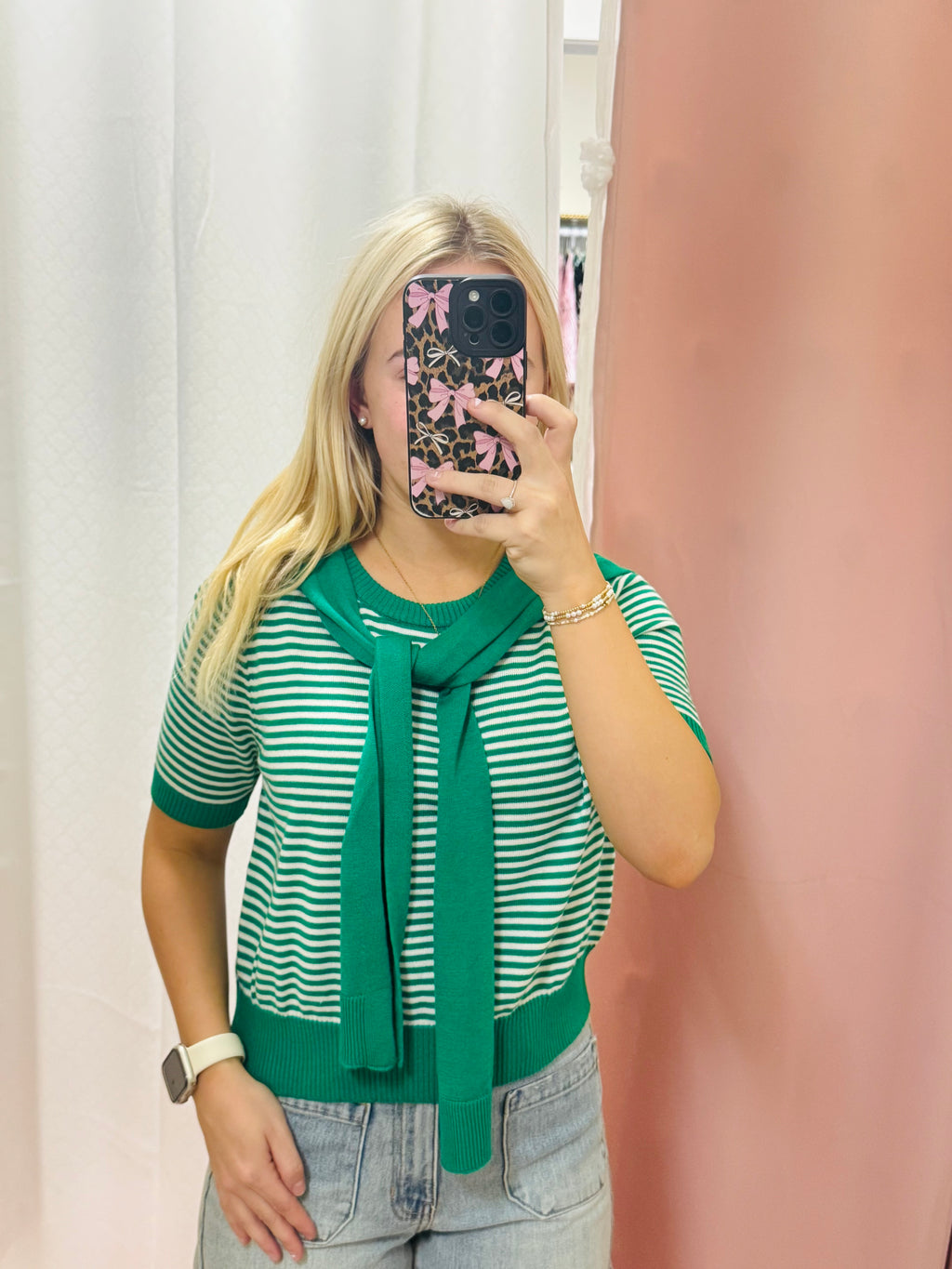 Green Stripe Tie Top