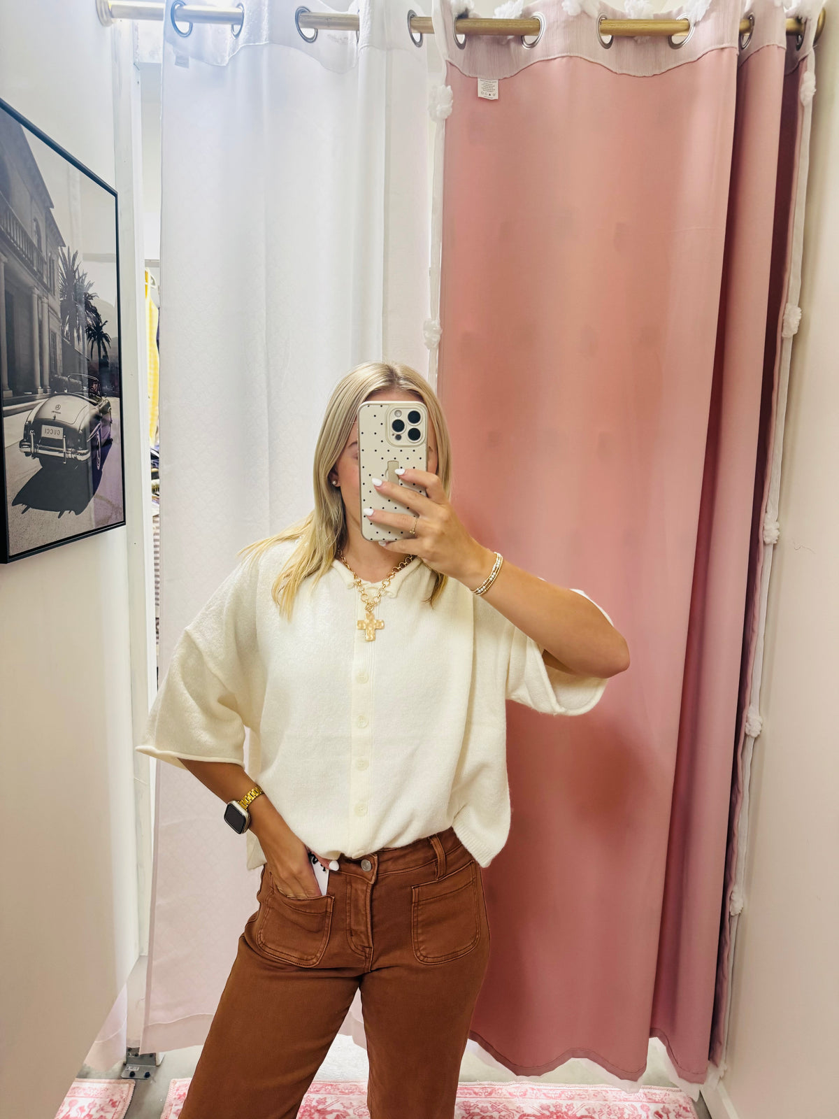 Short Sleeve Boxy Ivory Cardigan