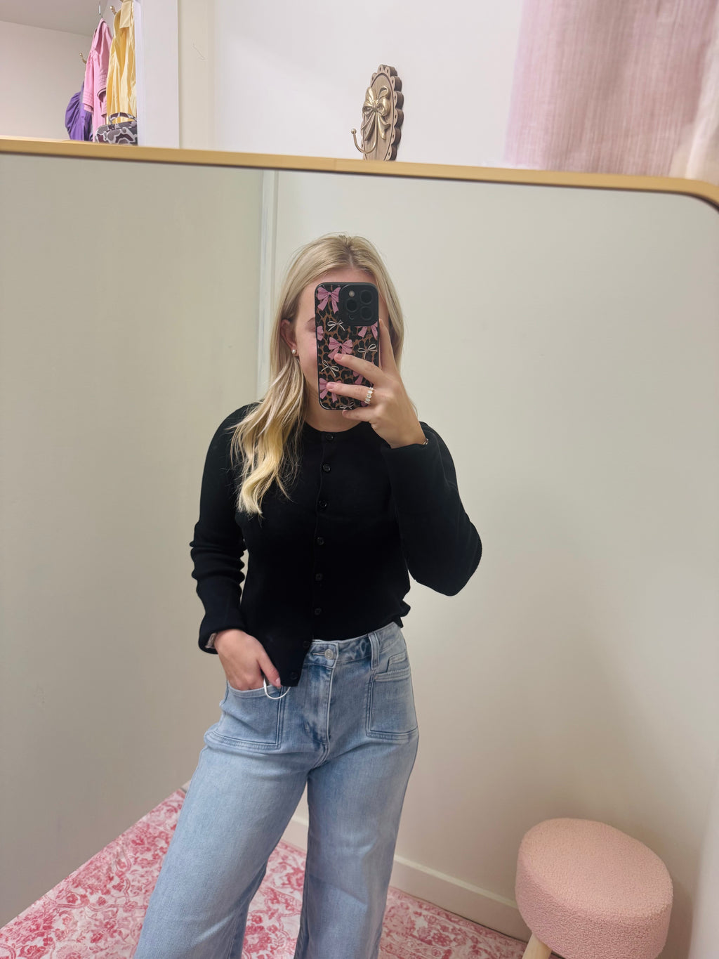 Black Ribbed Classic Cardigan