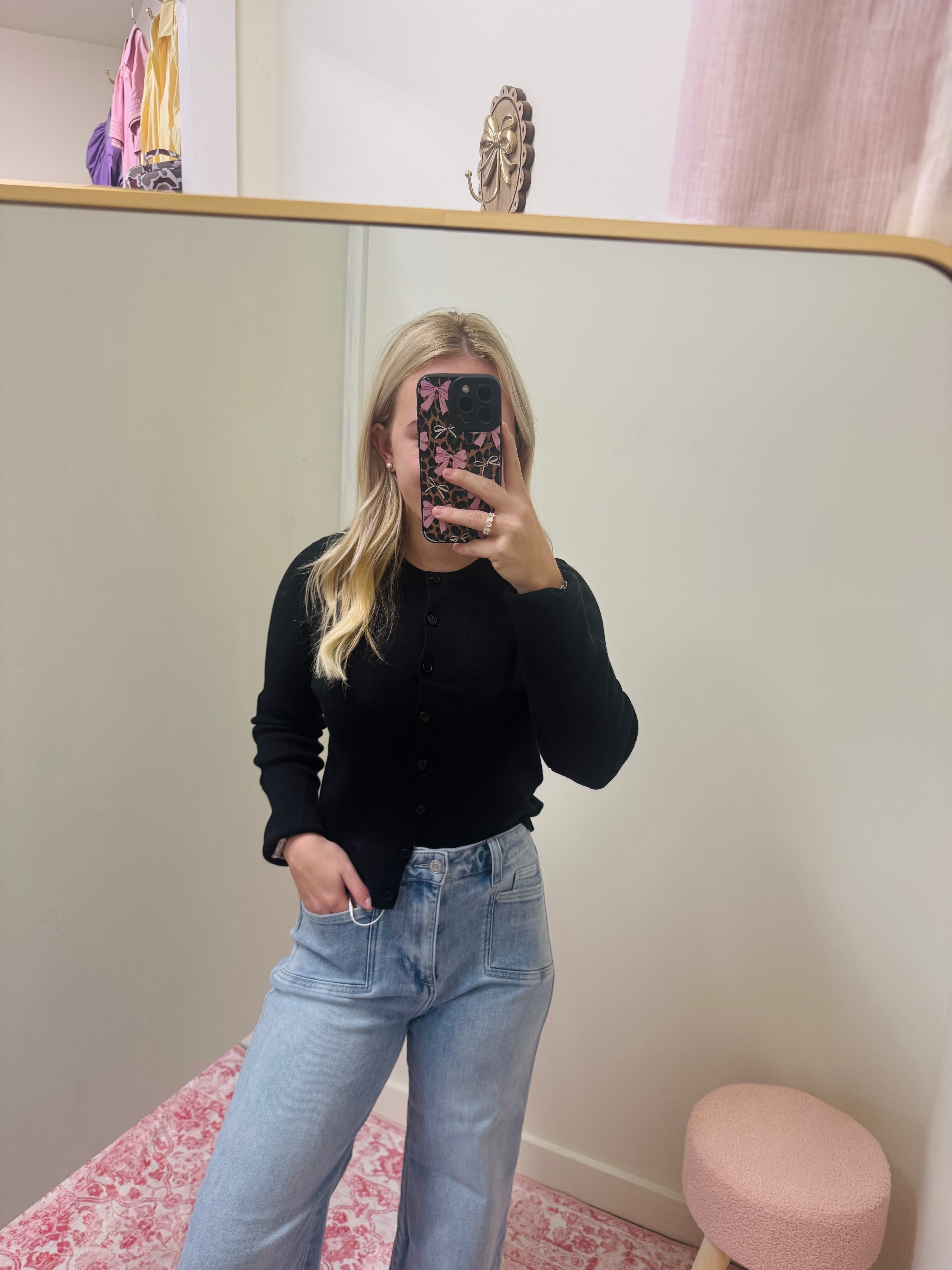 Black Ribbed Classic Cardigan