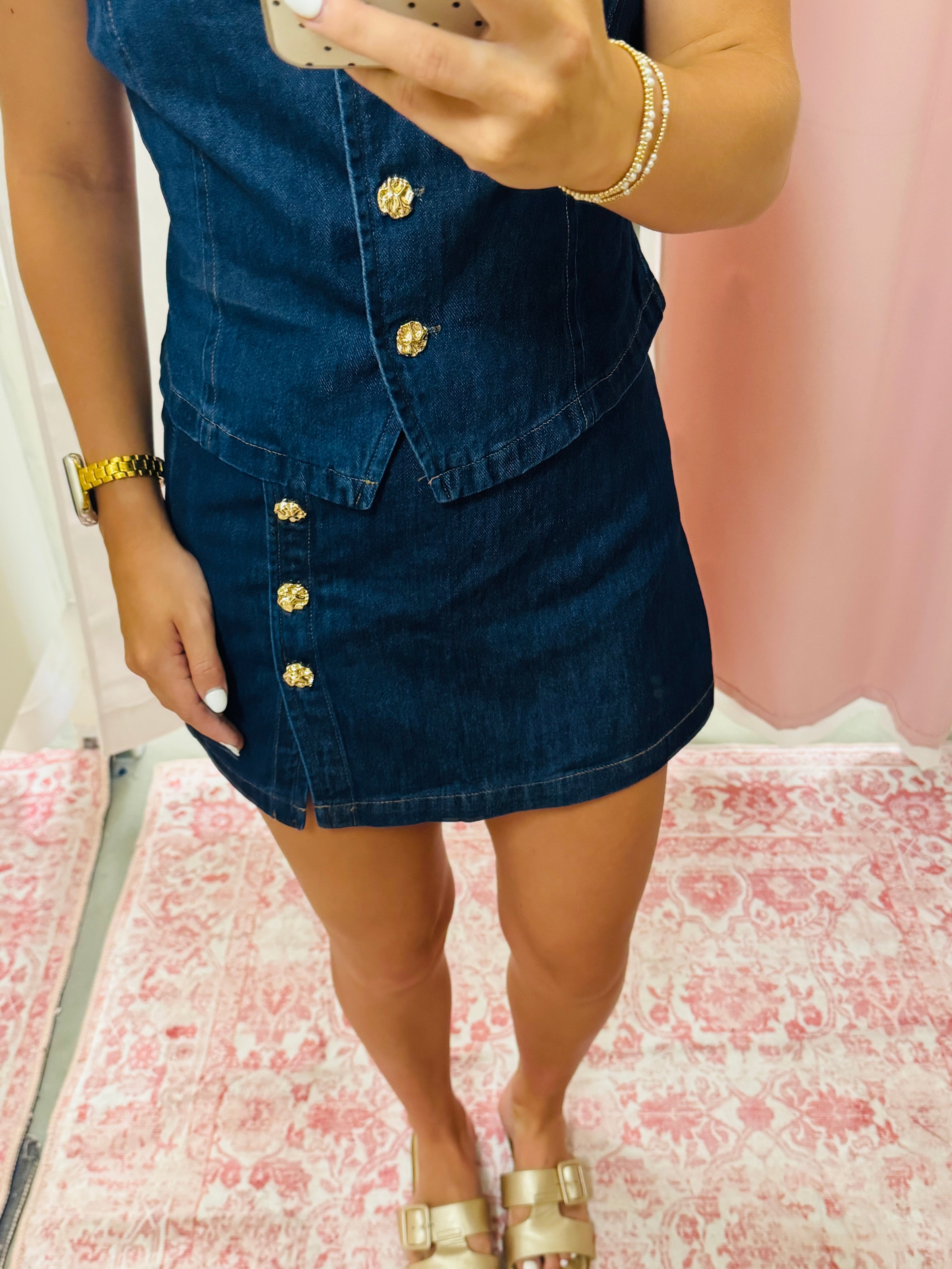 Denim Skort with Gold Buttons