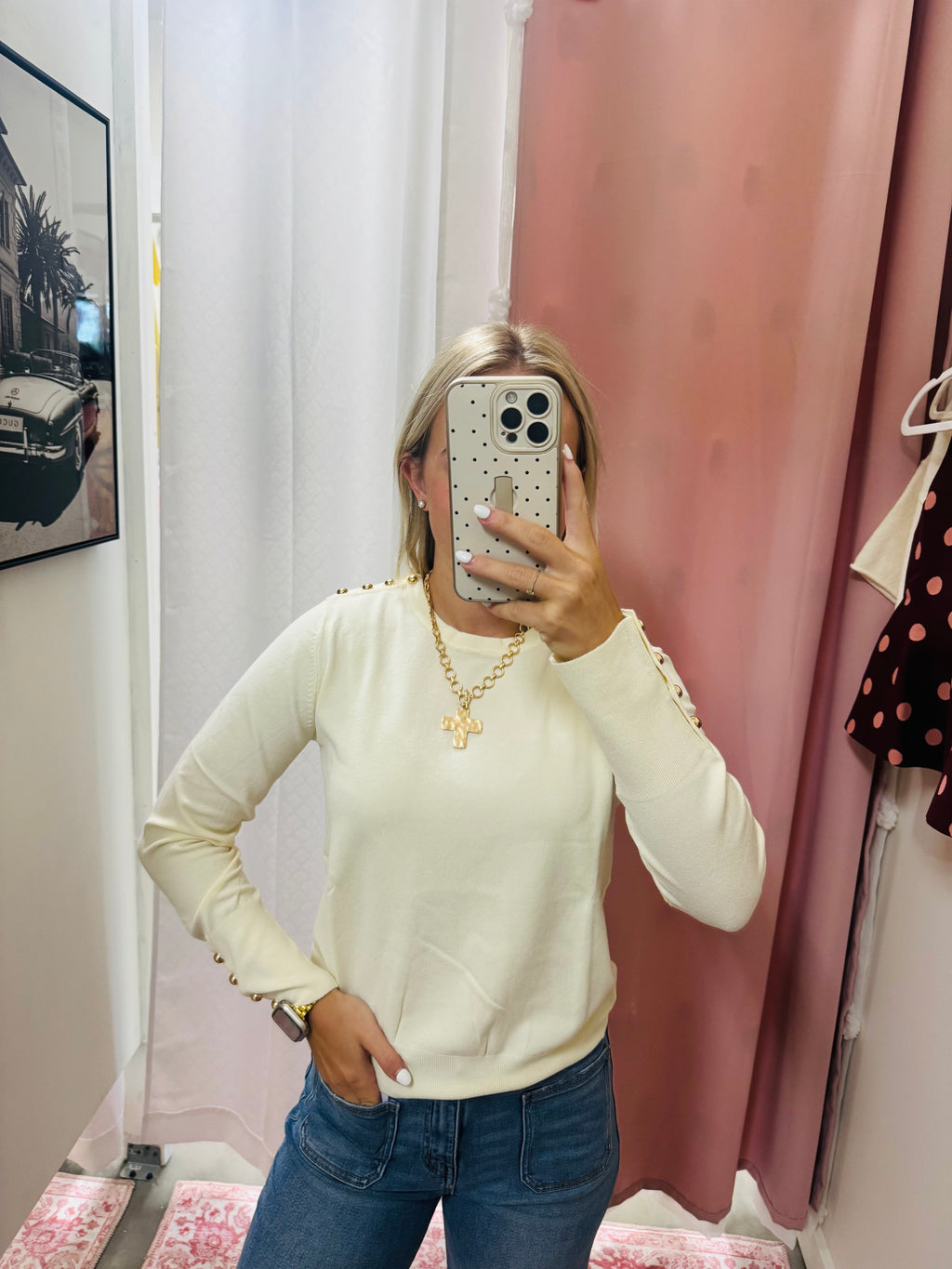 Cream Top with Gold Studs