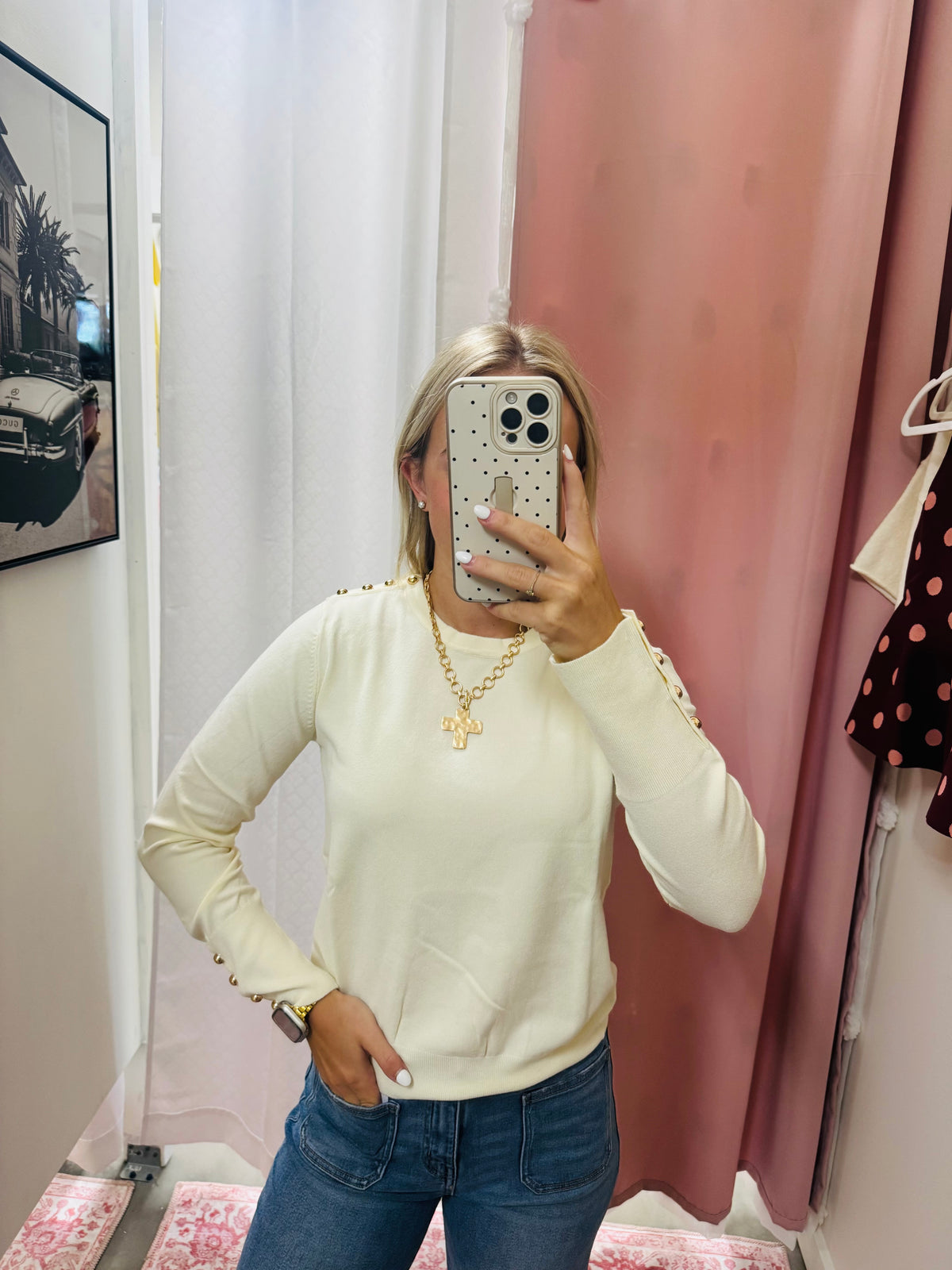 Cream Top with Gold Studs