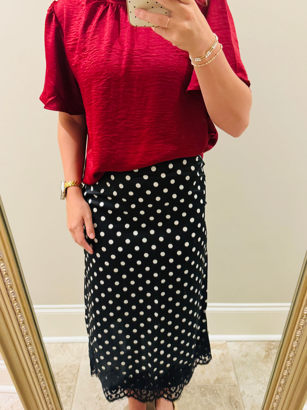 Black Polka Dot Lace Trim Skirt