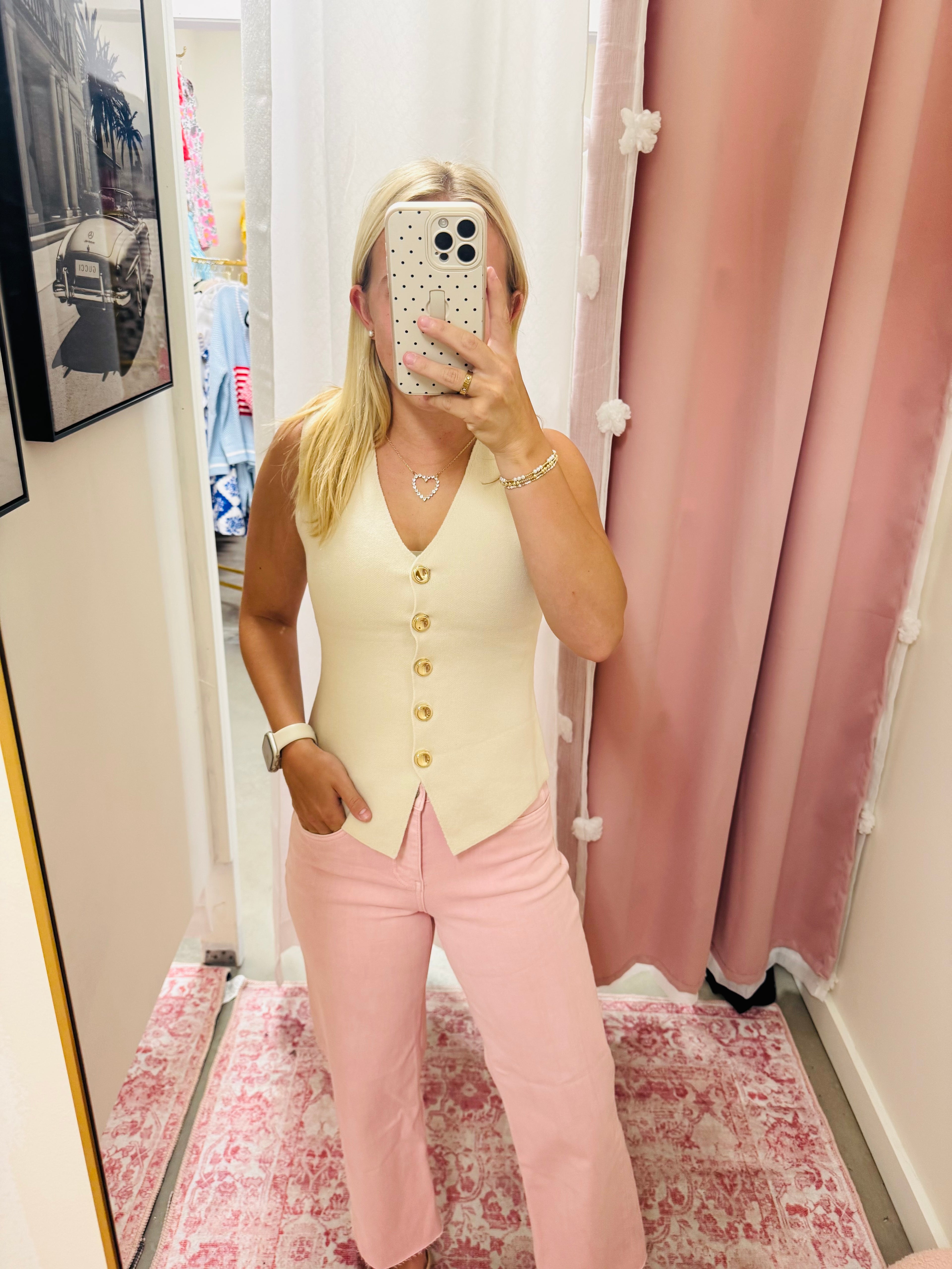 Cream Button Up Sweater Vest