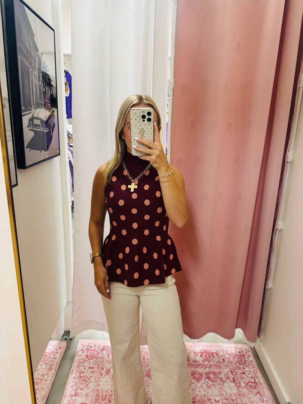 Pink Mock Neck Peplum Top