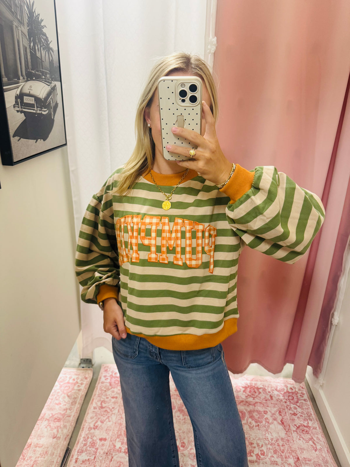 Pumpkin Stripe/Gingham Top