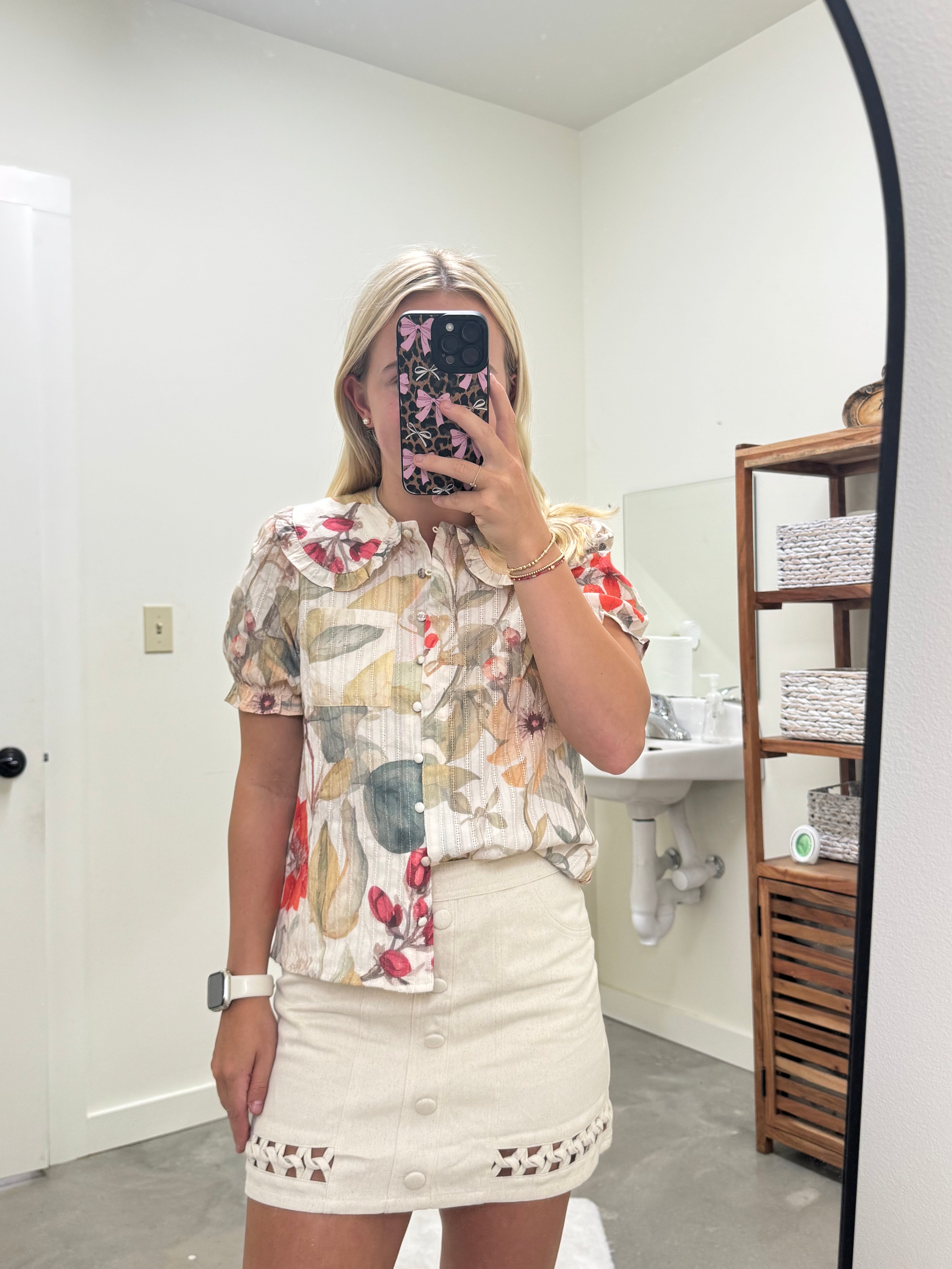 Cream Button Down Skirt