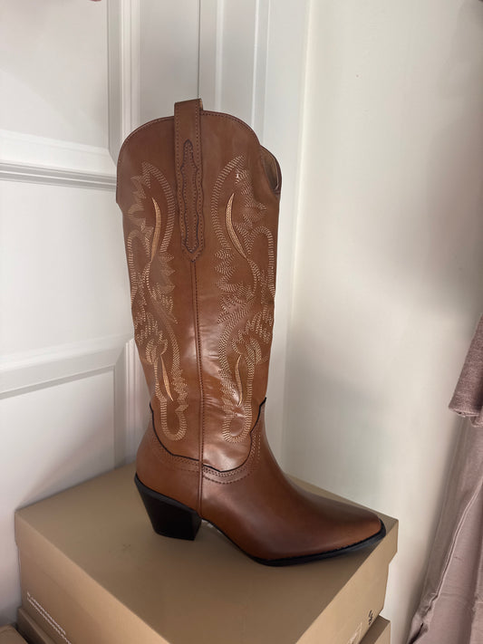 Chocolate Brown Faux Leather Boot