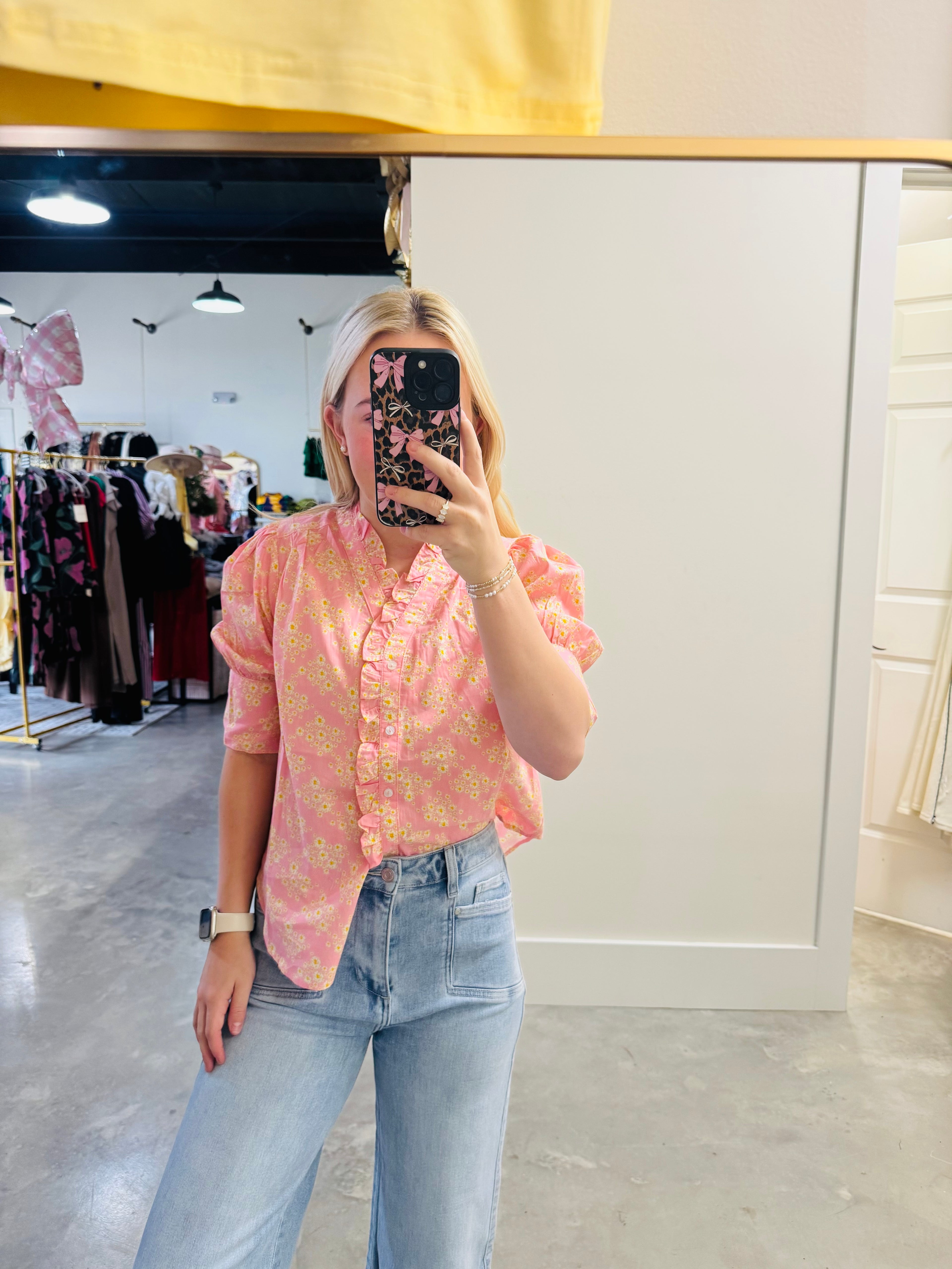 Pink and Yellow Daisy Blouse