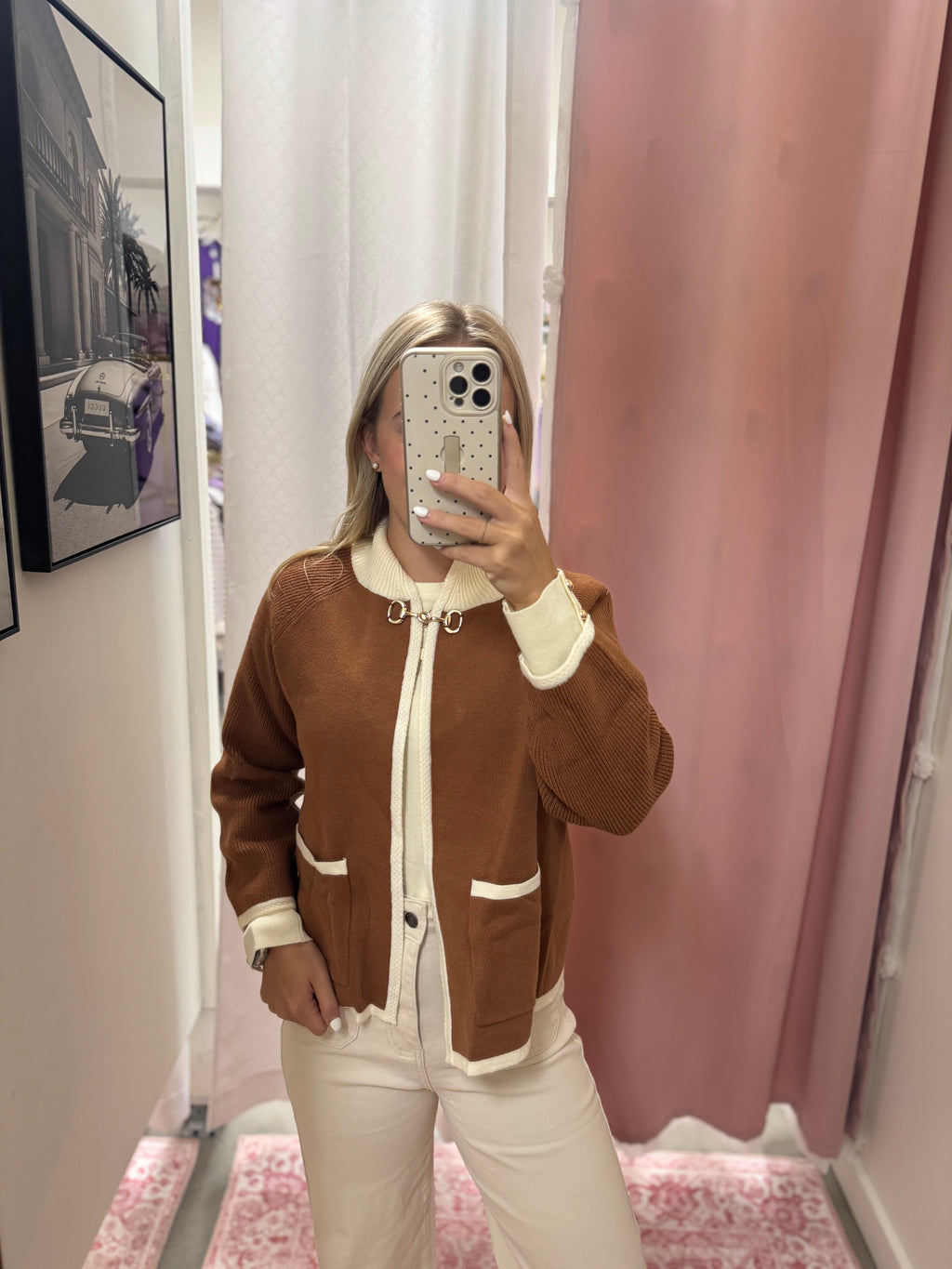 Rust and Cream Horse-bit Cardigan