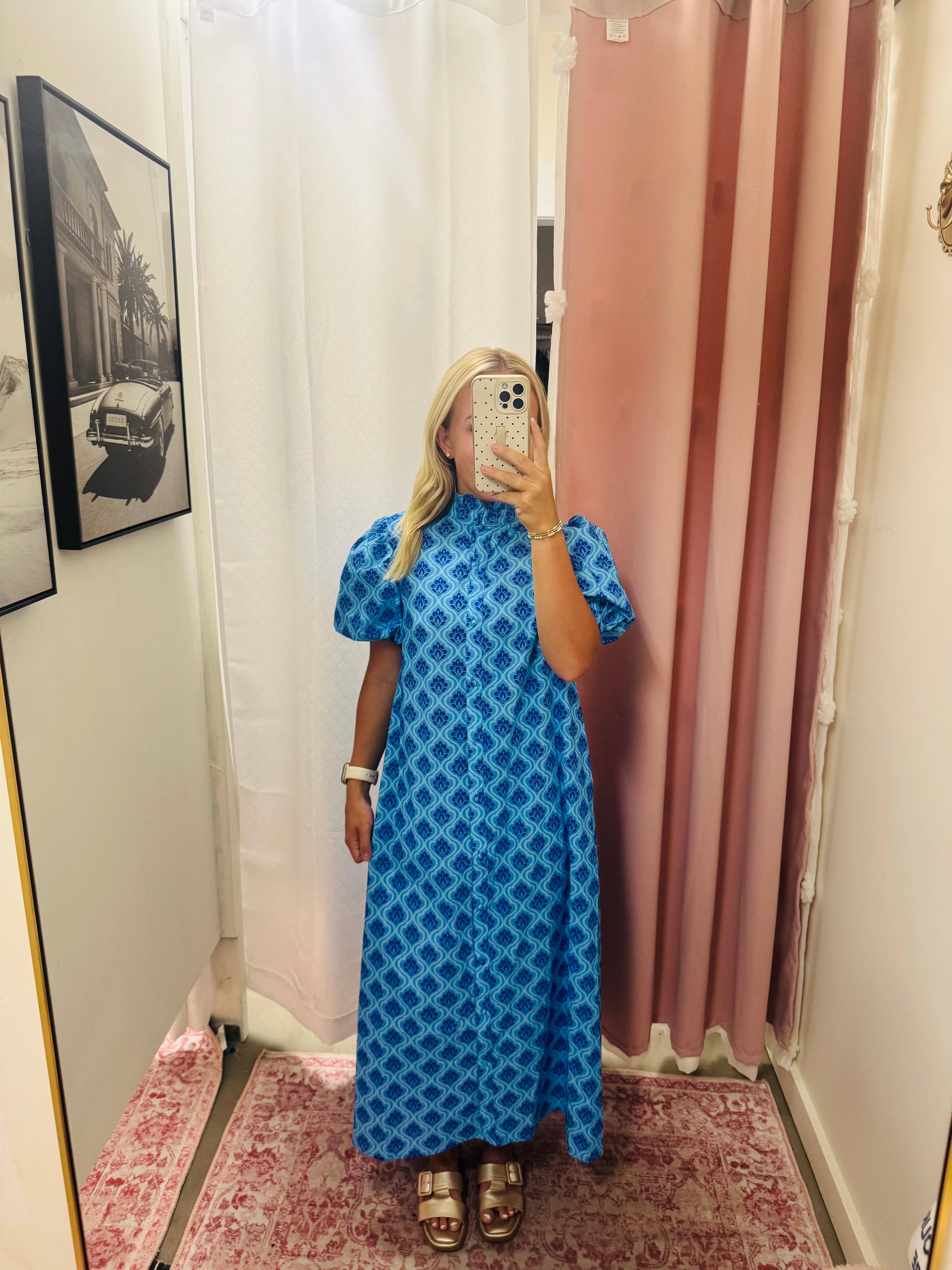 Bright Blue Printed Maxi