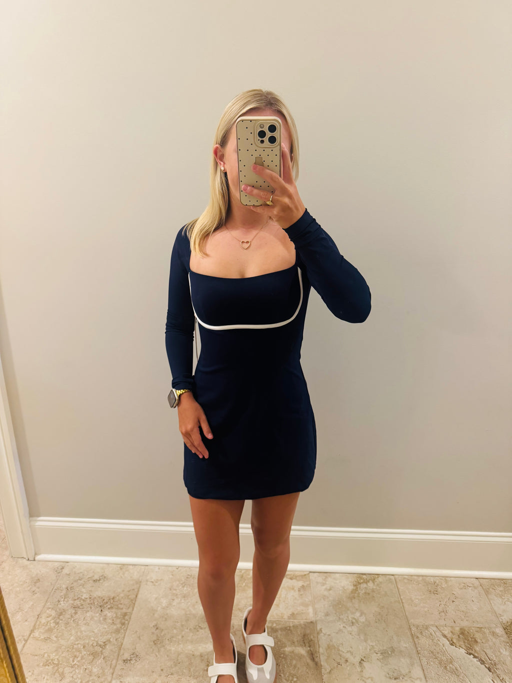 Long Sleeve Sweetheart Navy Dress