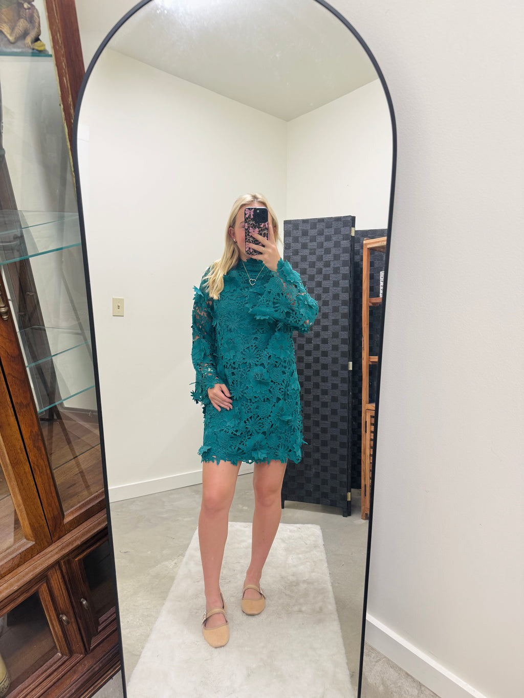 Teal Woven Lace Mini Dress