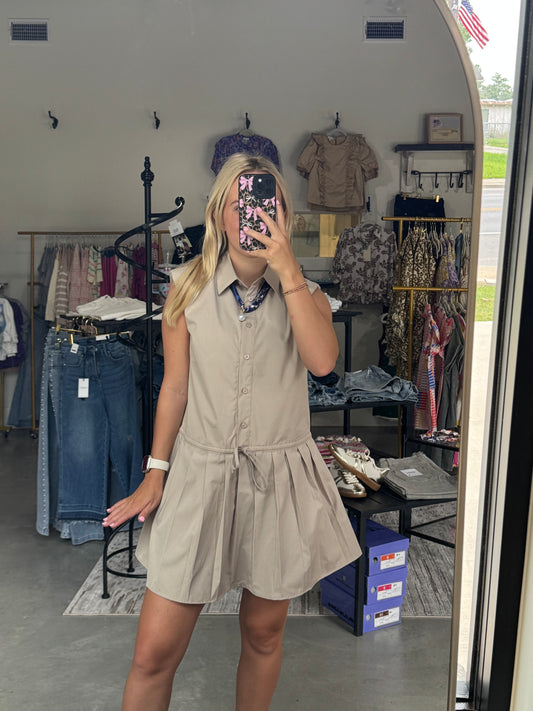 Taupe Pleated Dress