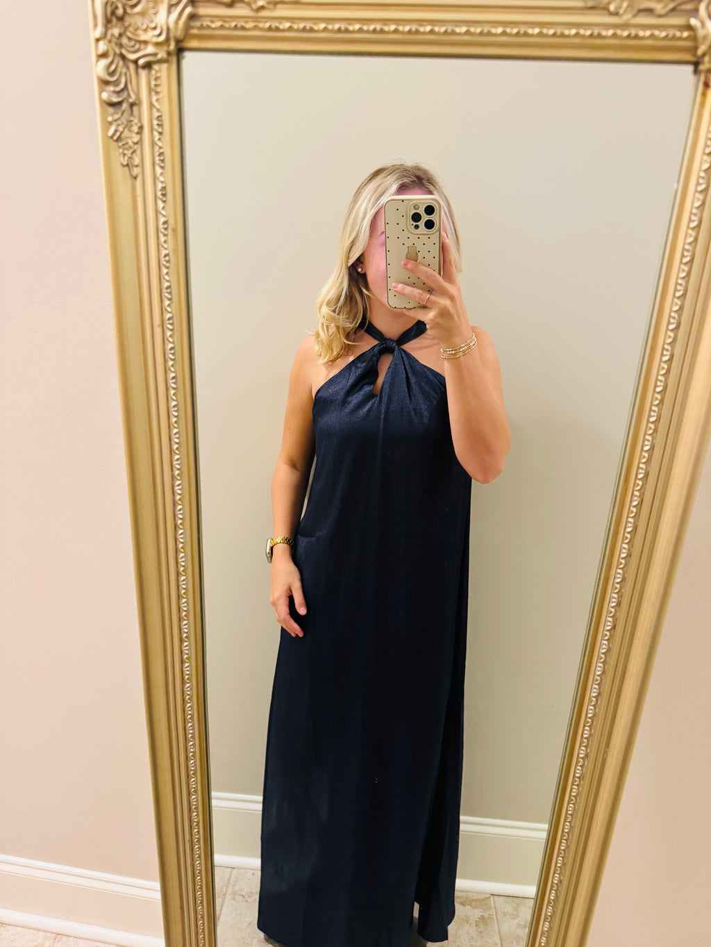 Shimmer Navy Halter Dress