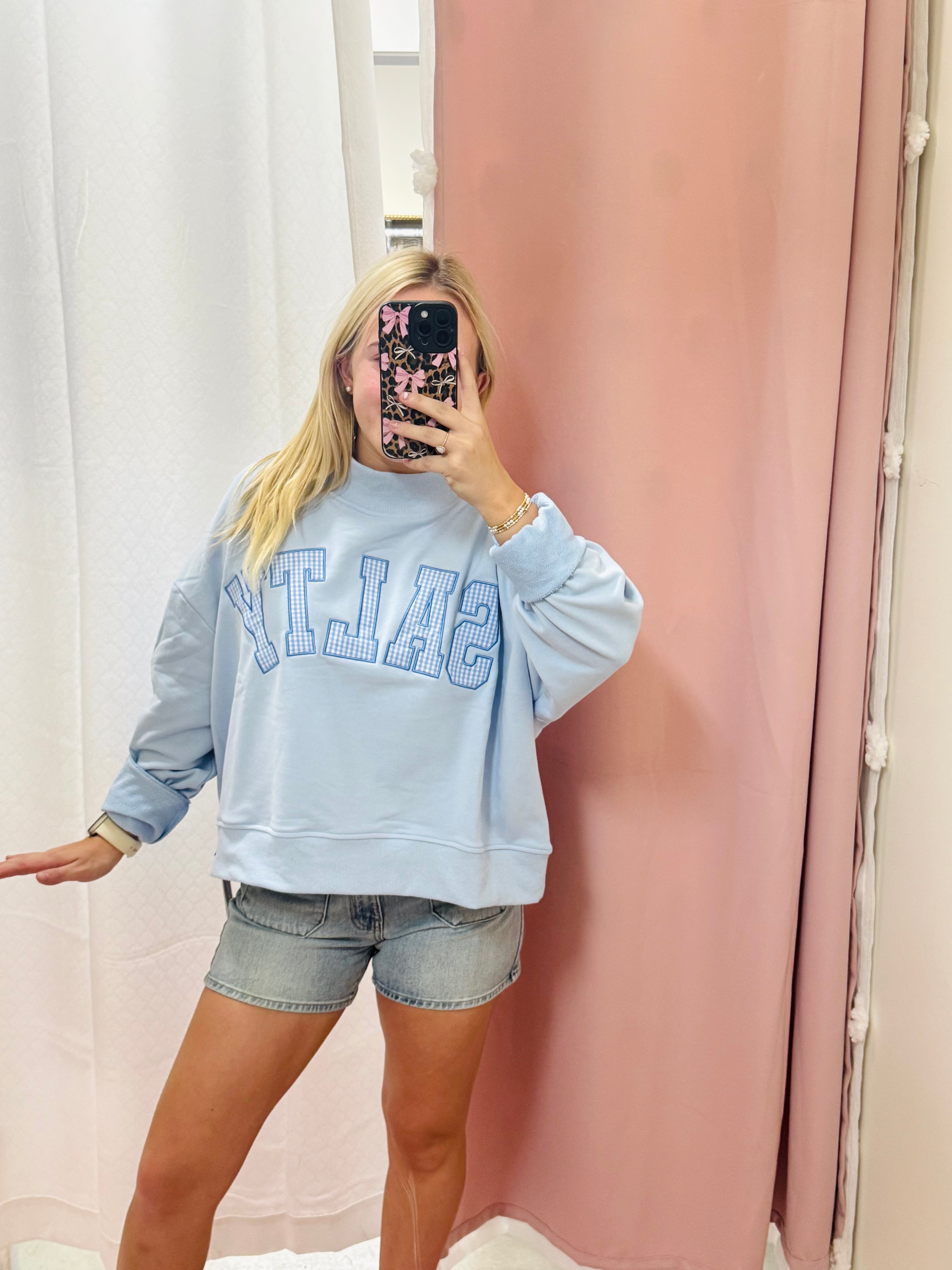 Blue Salty Oversized Mock Neck Sweatshirt