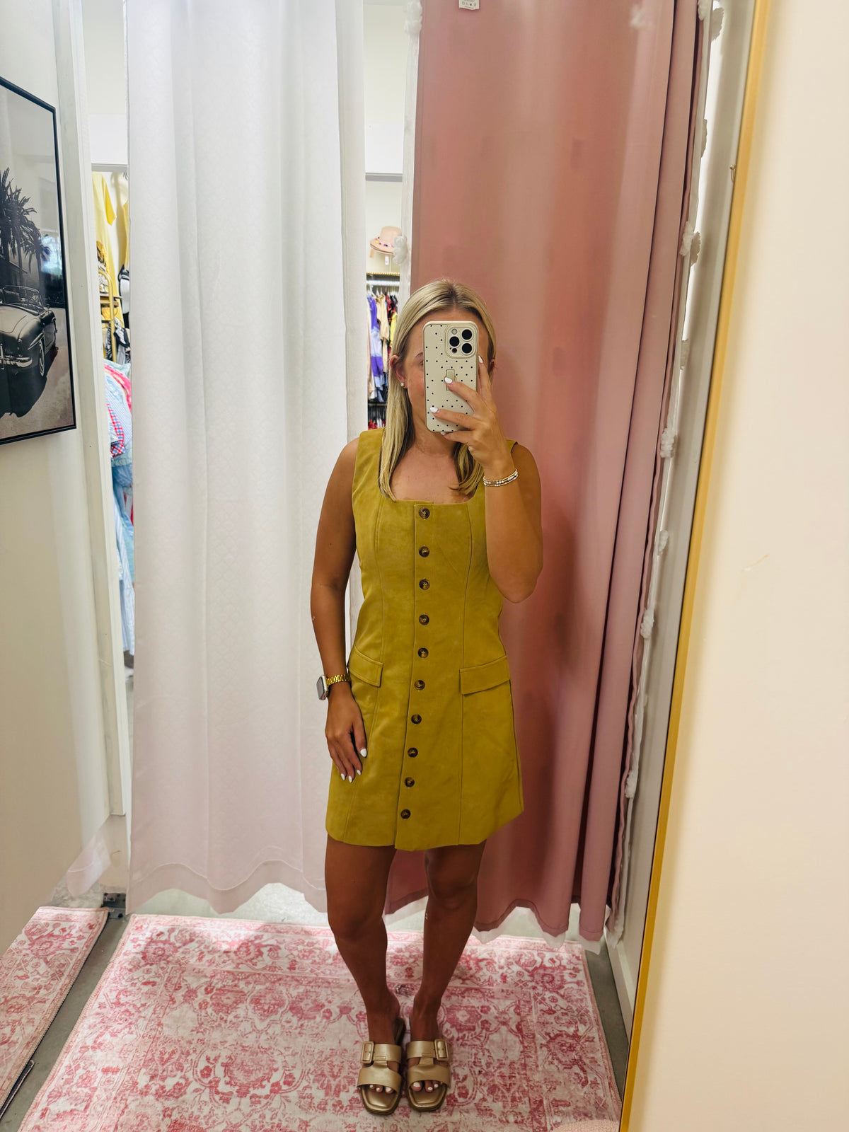 Camel Button Down Suede Dress