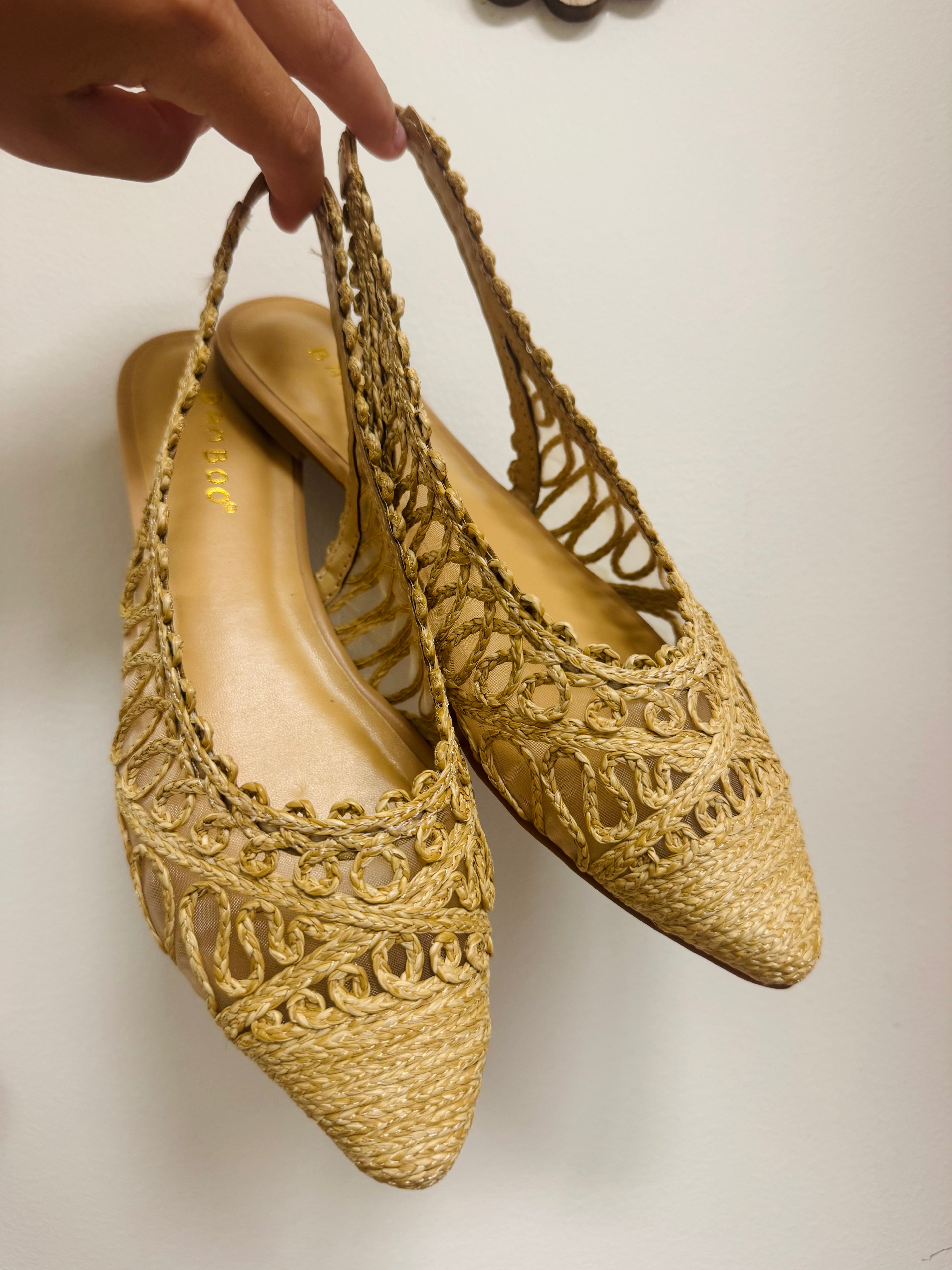 Natural Woven Sling Back Flat