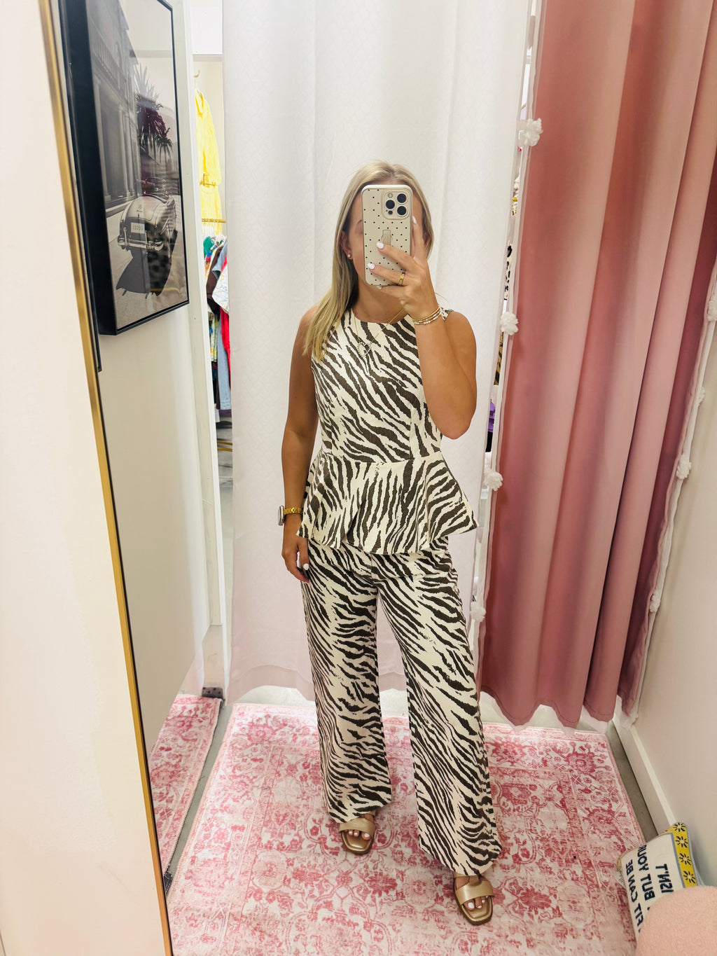Ecru Tiger Peplum Top