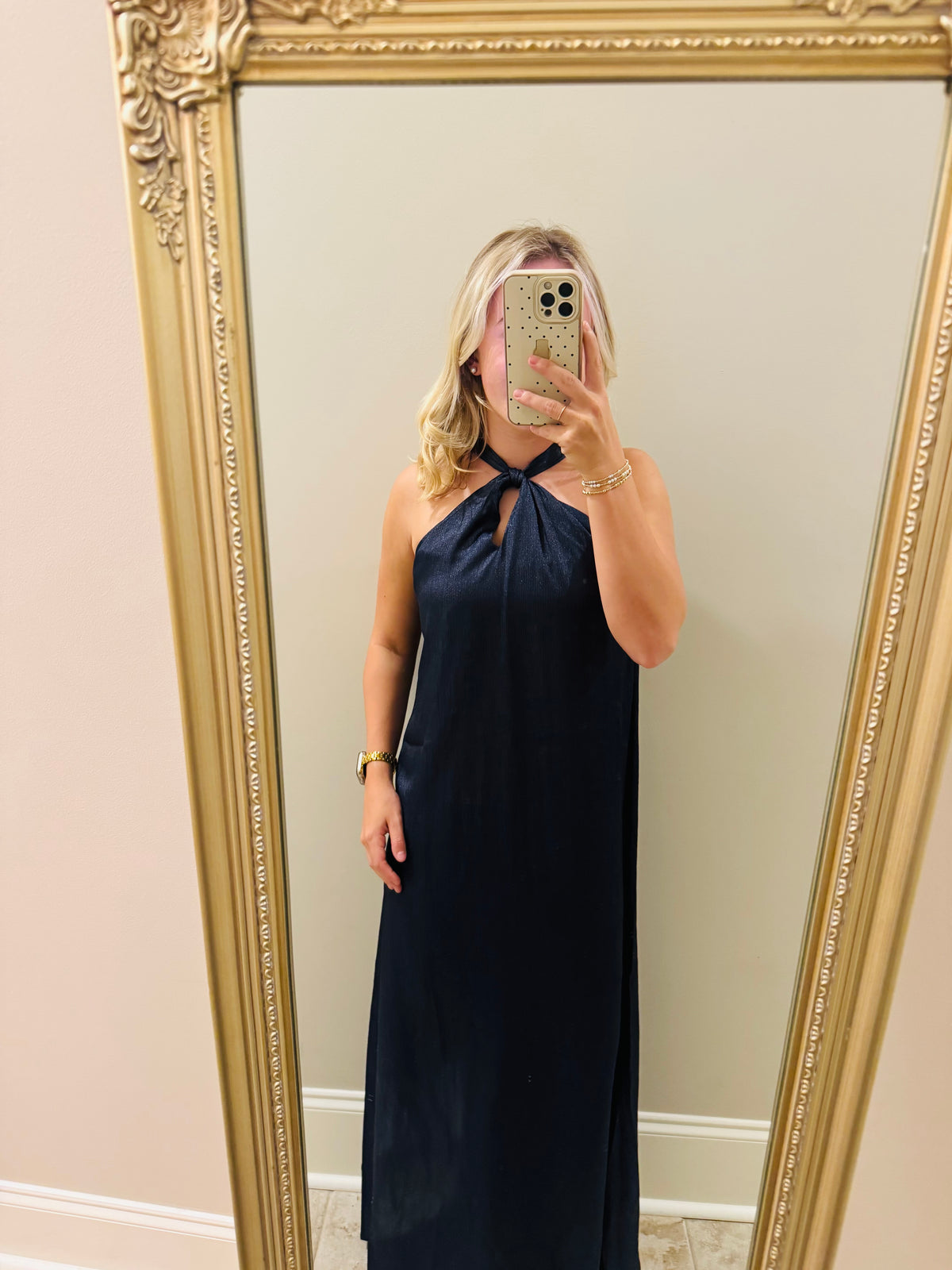 Shimmer Navy Halter Dress