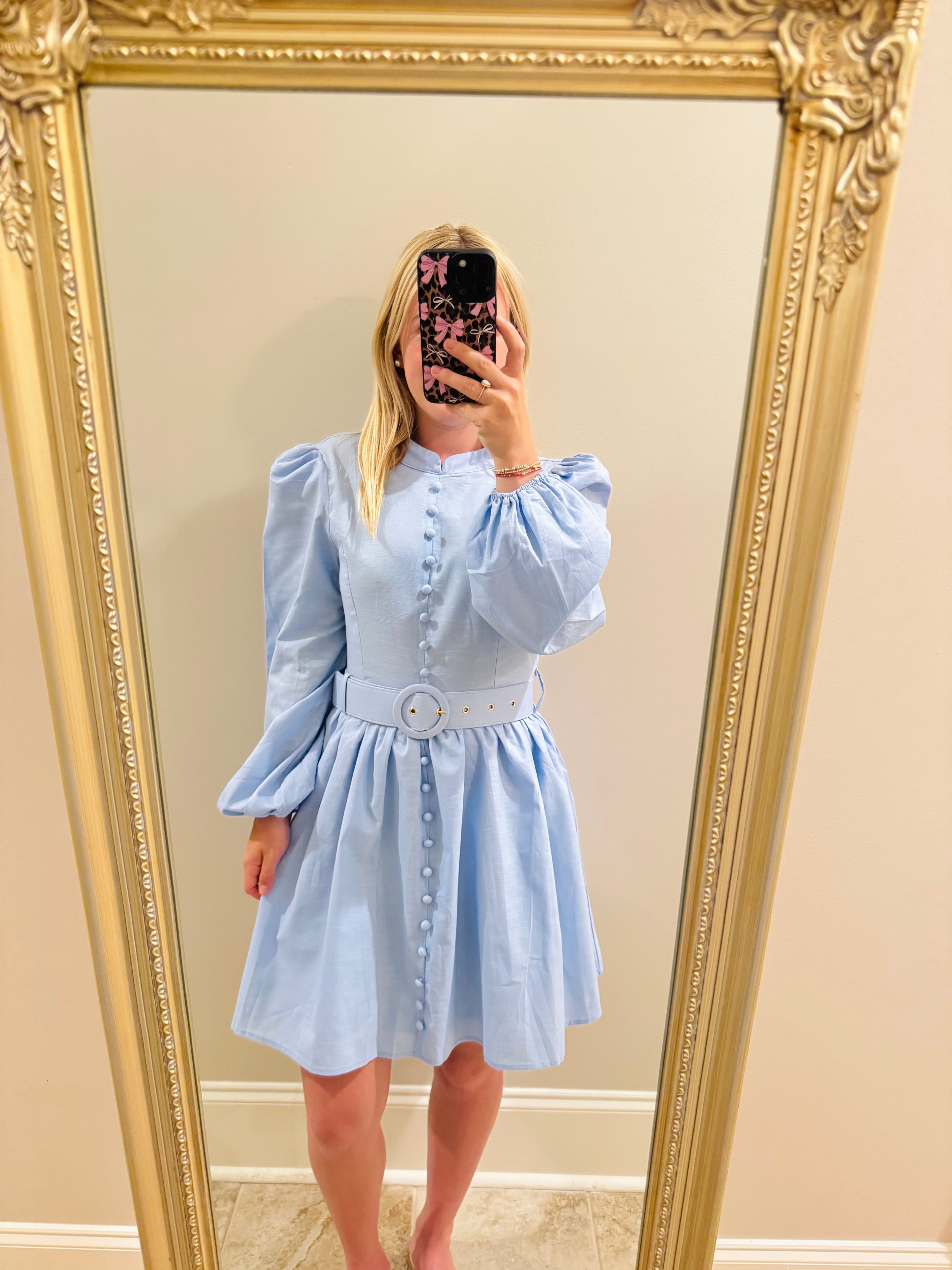 Mock Neck Blue Dress