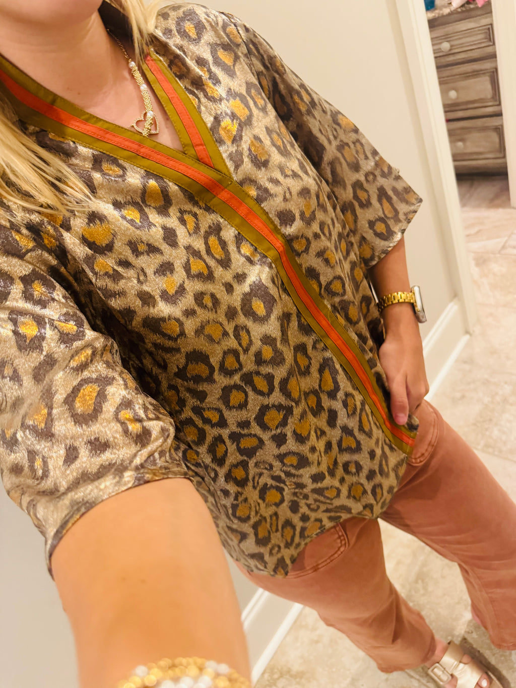 Silk Metallic Leopard Top